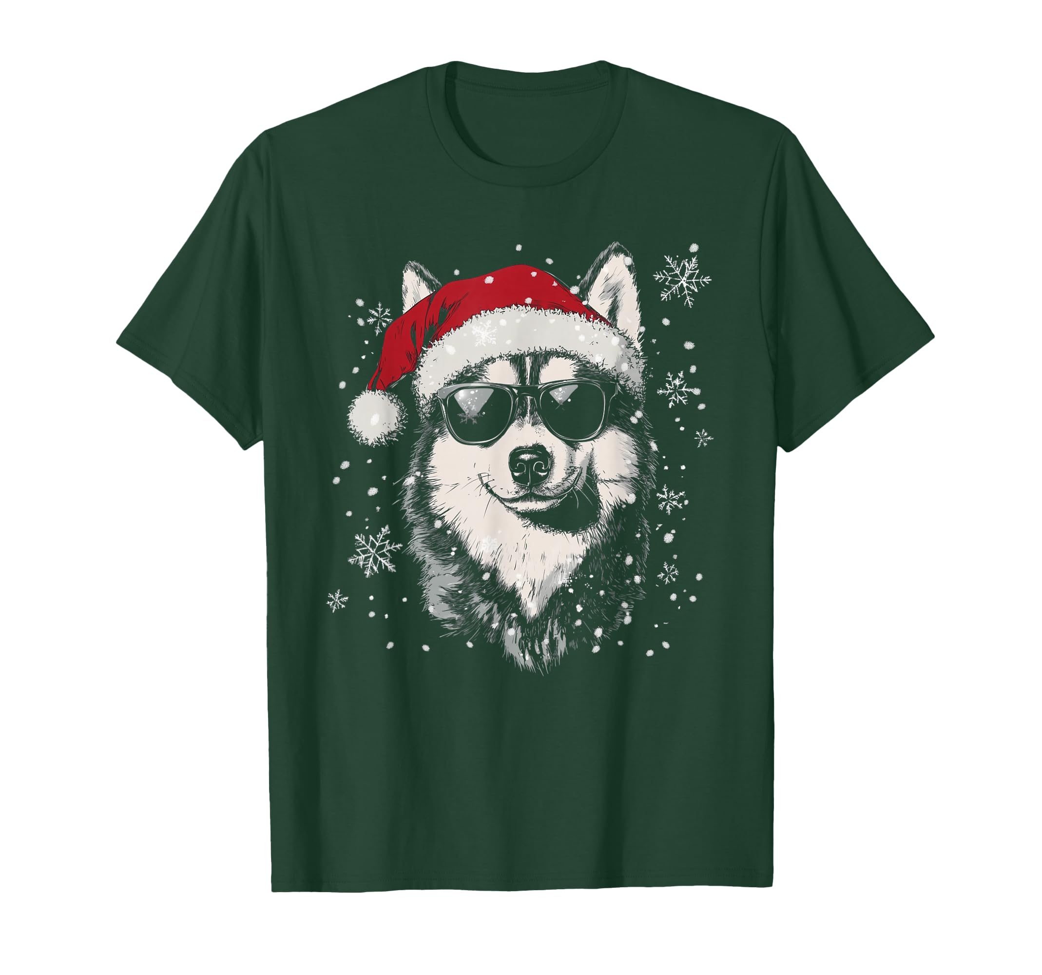 Husky Santa Hat Funny Dog Mom Dad T-Shirt - Casual Everyday Wear for Adults - T-Shirt, Sweatshirt, Hoodie