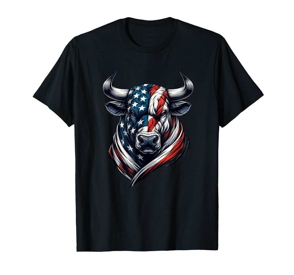 American Patriot Bull Cow 4Th July T-Shirt - Minimalist Print for Adults - T-Shirt, Sweatshirt, Hoodie