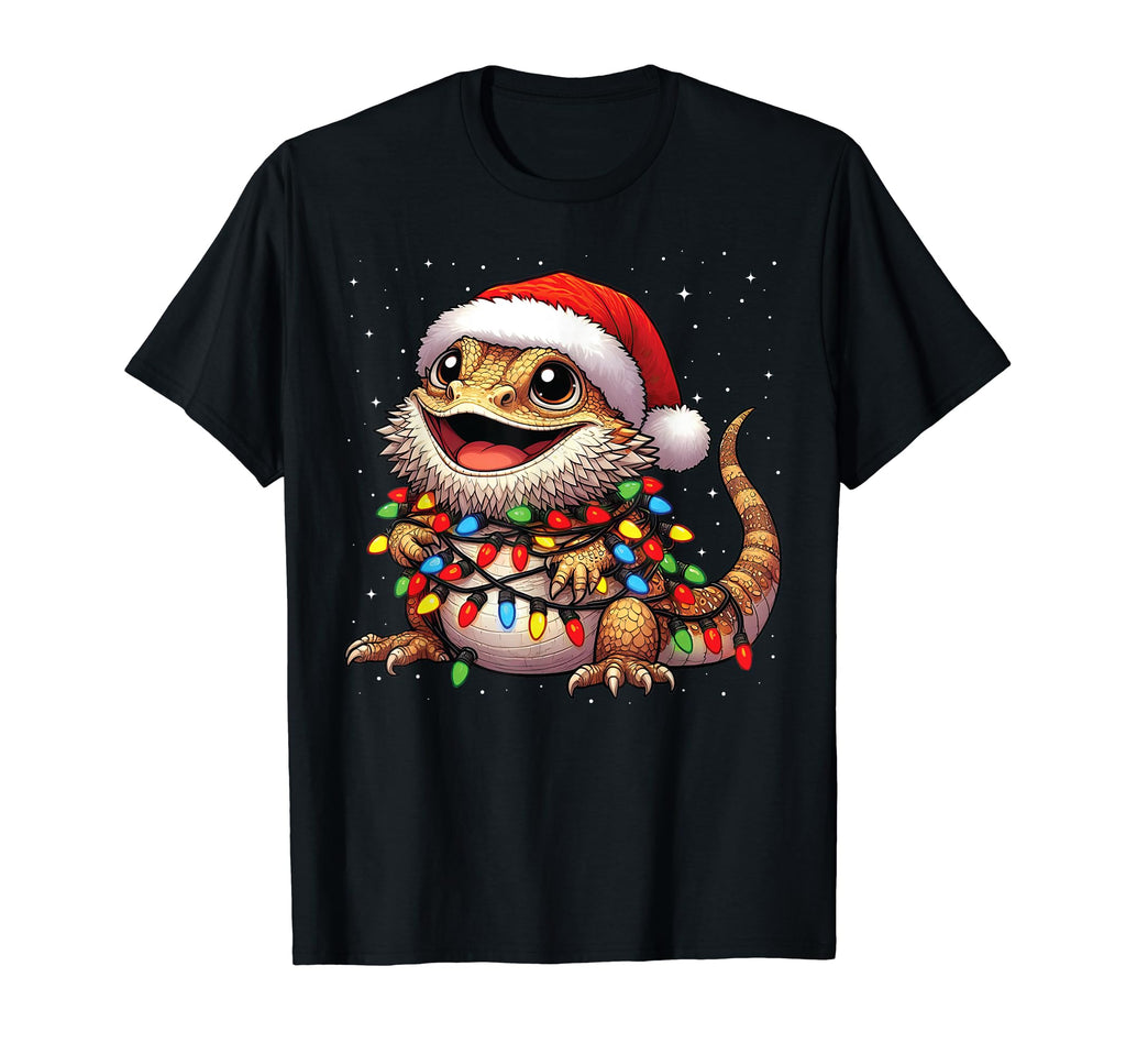 Bearded Dragon Lights Santa Hat Snow T-Shirt - Trendy Graphic Men Women - T-Shirt, Sweatshirt, Hoodie