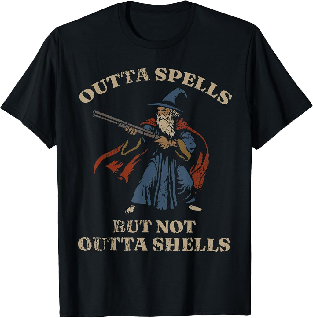 Outta Spells But Not Shells Wizard Fantasy Meme - Adult & Kids T-Shirts, Sweatshirts & Hoodies apparel design preview 1