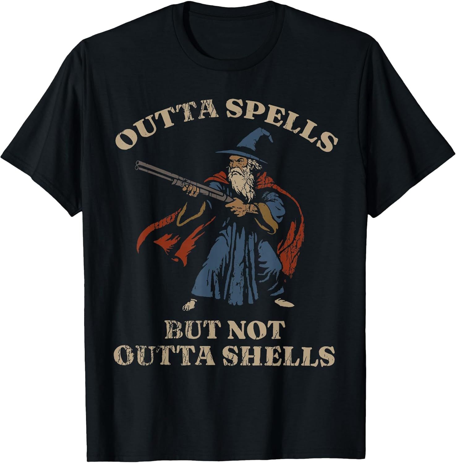 Outta Spells But Not Shells Wizard Fantasy Meme - Adult & Kids T-Shirts, Sweatshirts & Hoodies apparel design preview 1