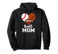 Ball Mom Funny Baseball Football Hoodie - Minimalist Print Unisex - T-Shirt, Sweatshirt, Hoodie