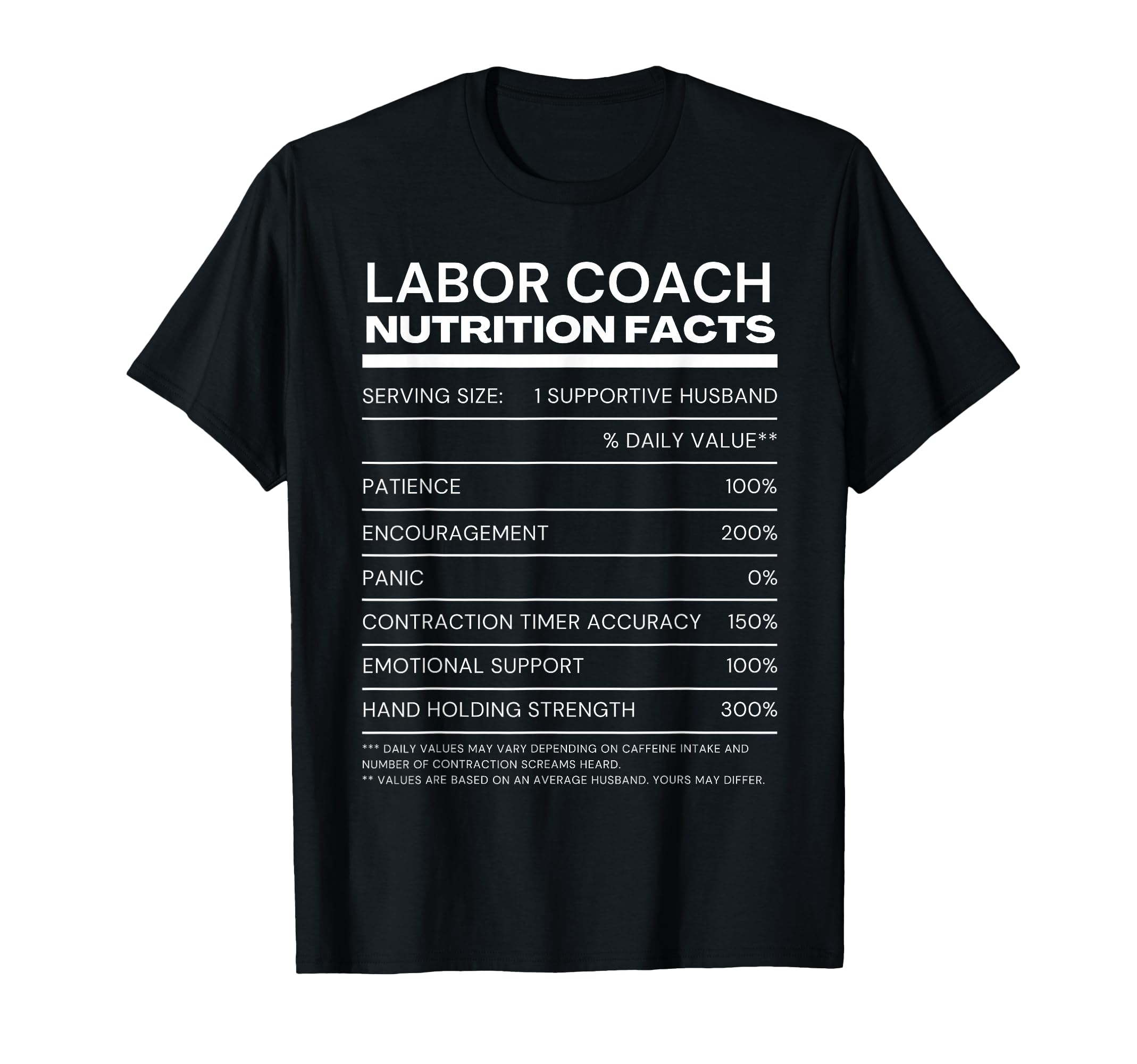 Funny Labor Coach Nutrition Facts T-Shirt - Aesthetic Graphic for Adults - T-Shirt, Sweatshirt, Hoodie