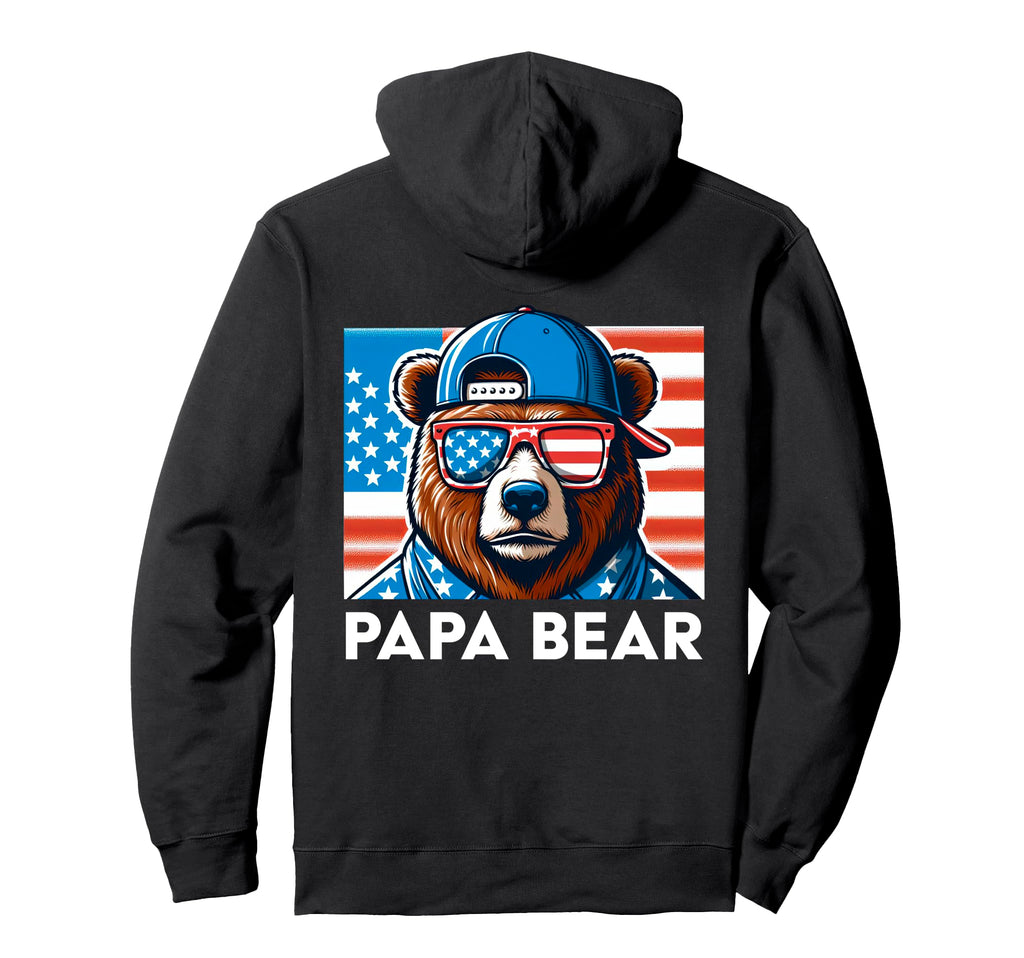 Papa Bear Face Sunglasses Us American Hoodie - Graphic Print Men Women - T-Shirt, Sweatshirt, Hoodie