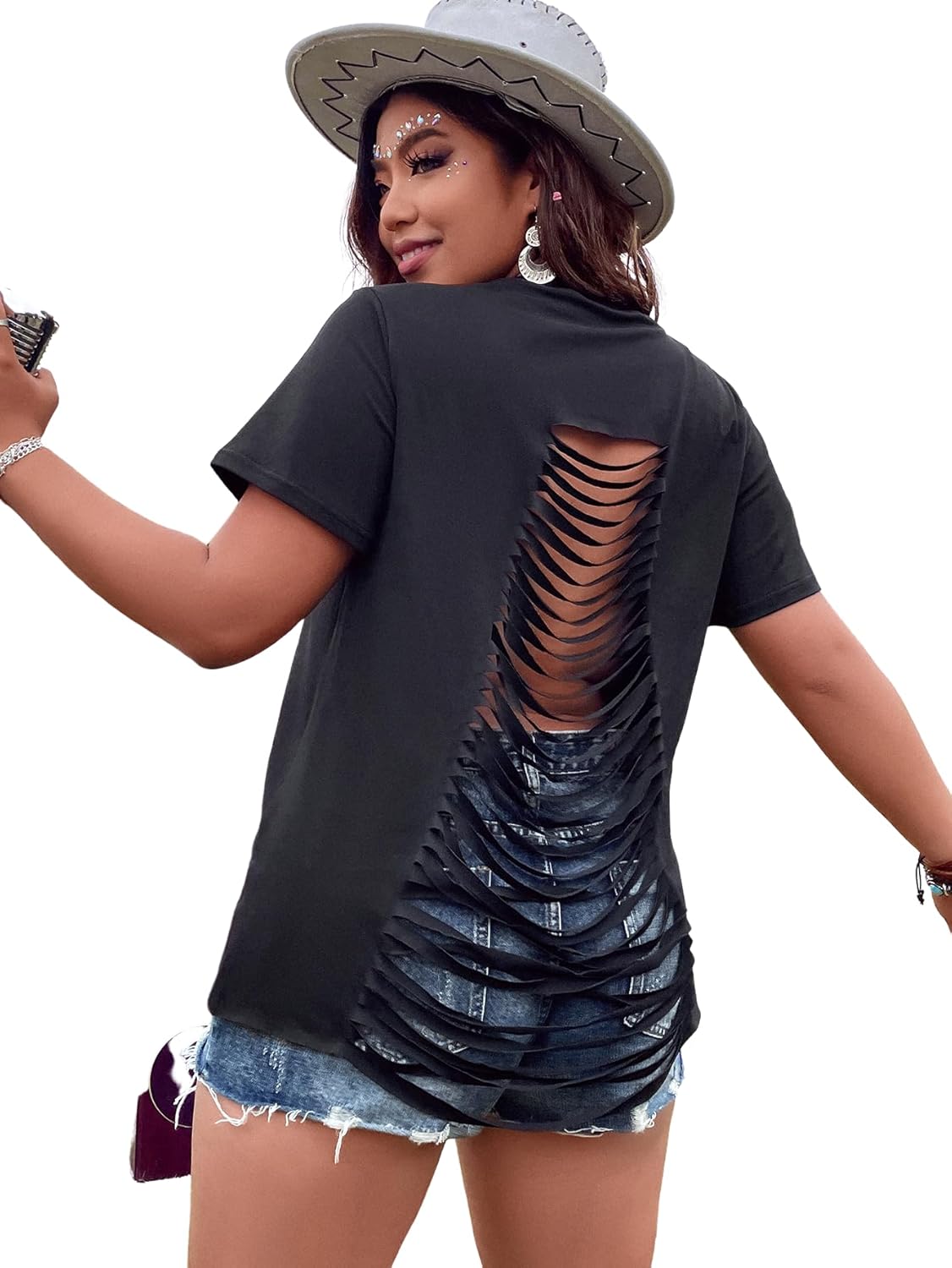 Women's Plus Size Fringe Tops Punk Criss Cross Ripped - Adult & Kids T-Shirts, Sweatshirts & Hoodies apparel design preview 1