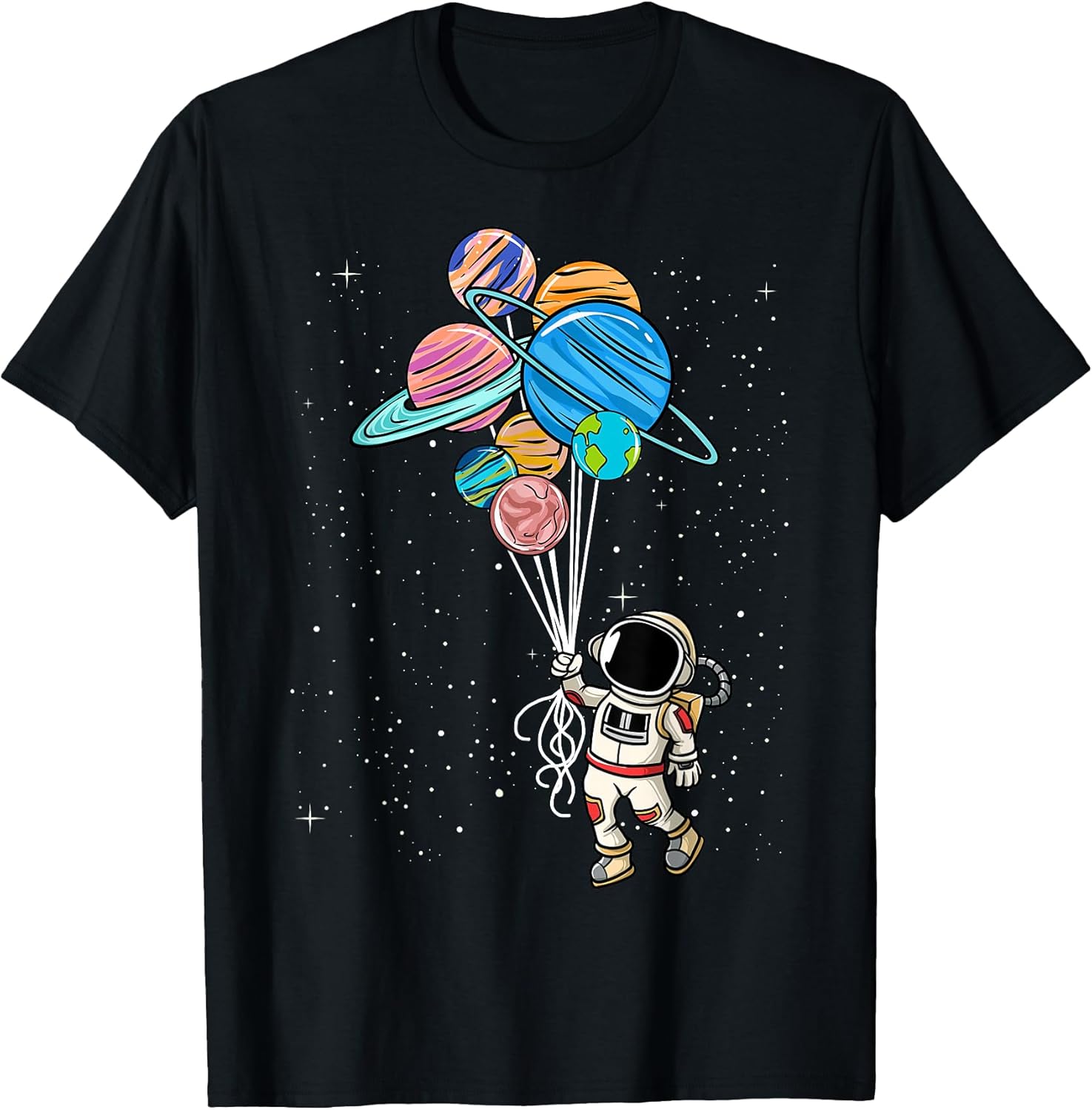 Astronaut Holding Planet Balloons BoysGirls STEM - Adult & Kids T-Shirts, Sweatshirts & Hoodies apparel design preview 1