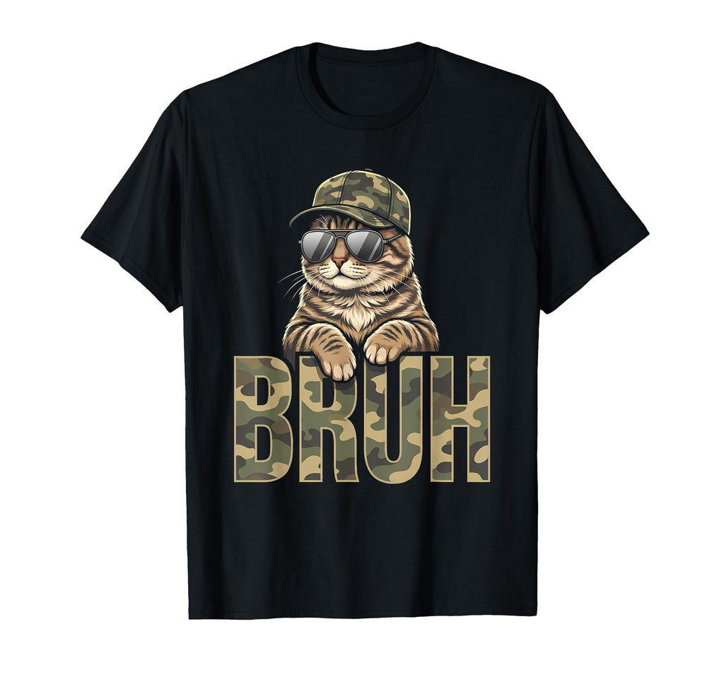 Funny Bruh Cat Trash Cat Camo Hat T-Shirt - Streetwear Style for Adults - T-Shirt, Sweatshirt, Hoodie