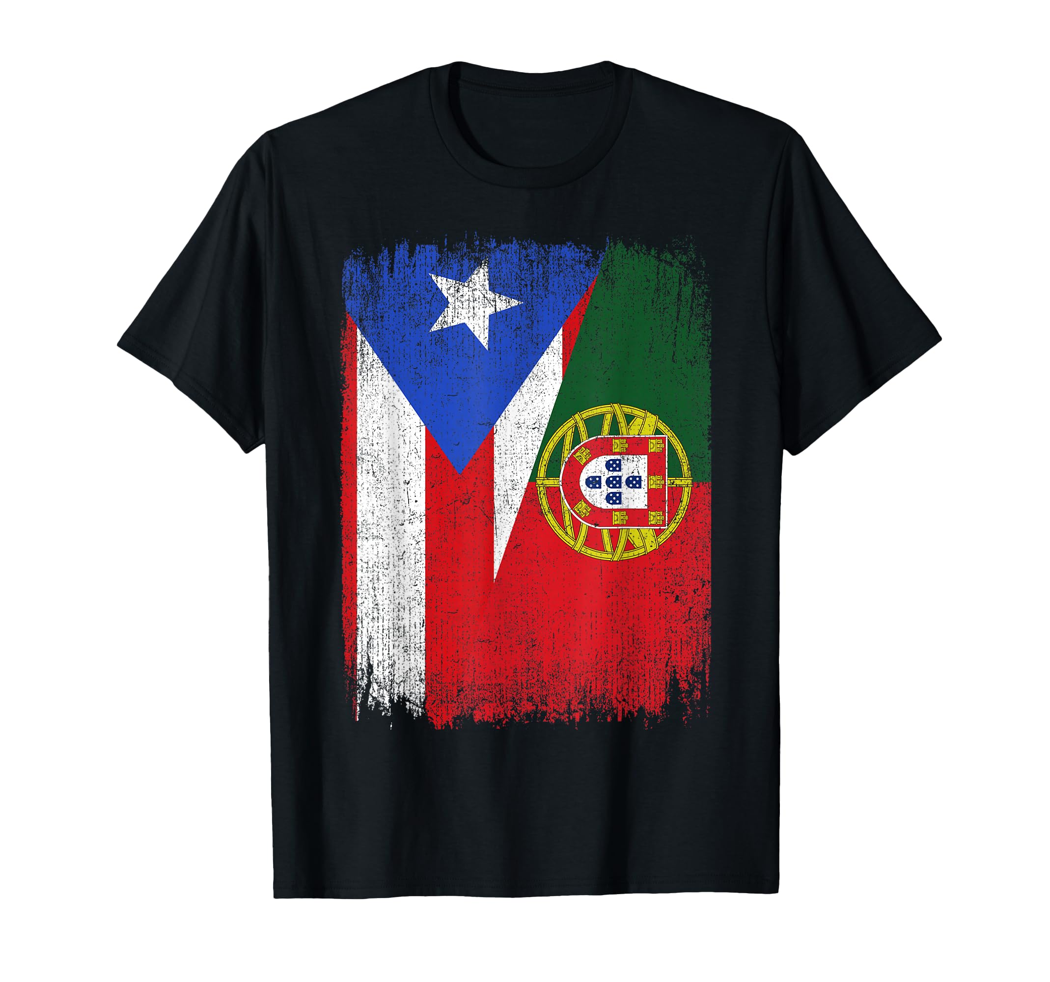 Half Puerto Rico Portugal Flag T-Shirt - Custom Art Print Unisex - T-Shirt, Sweatshirt, Hoodie
