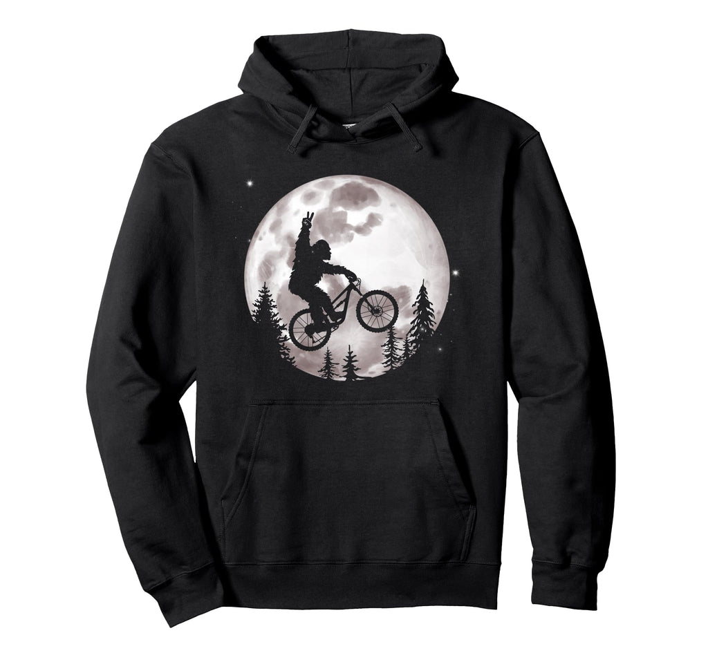 Bigfoot Mountain Bike Moon Funny Biking Hoodie - Unique Graphic Men Women - T-Shirt, Sweatshirt, Hoodie