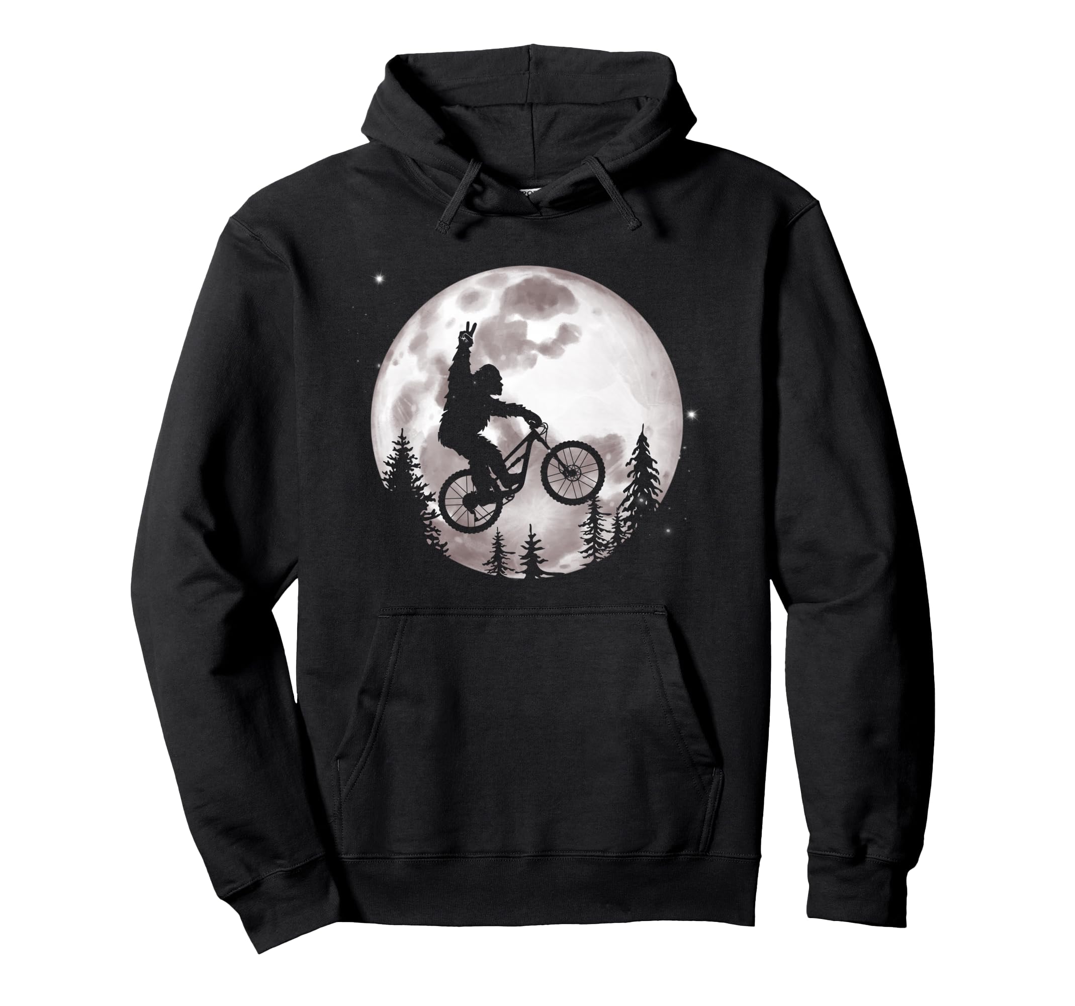 Bigfoot Mountain Bike Moon Funny Biking Hoodie - Unique Graphic Men Women - T-Shirt, Sweatshirt, Hoodie