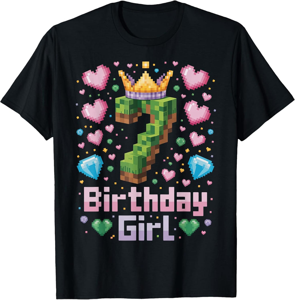 7th Birthday Girl Gaming Pixel Number Party 7 Year - Adult & Kids T-Shirts, Sweatshirts & Hoodies apparel design preview 1