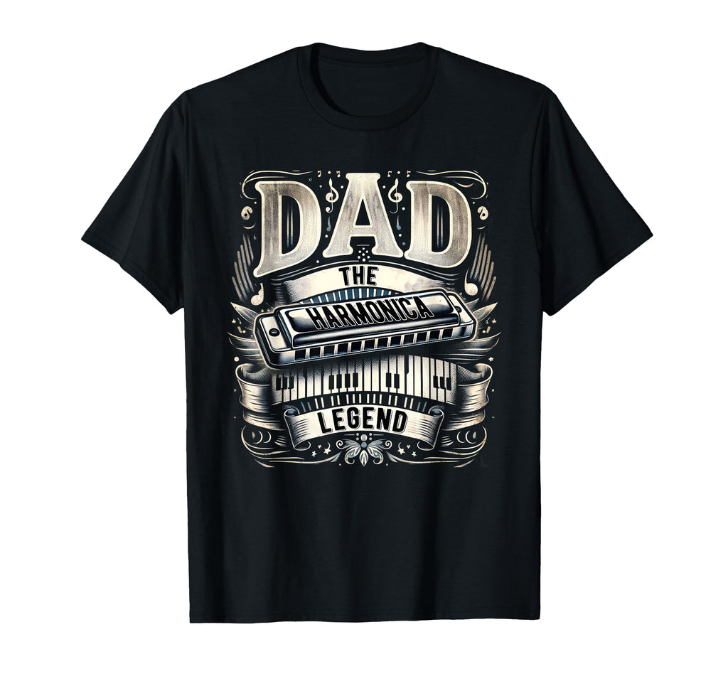Dad Fathers Day Dad Harmonica Legend T-Shirt - Custom Art Print Men Women - T-Shirt, Sweatshirt, Hoodie