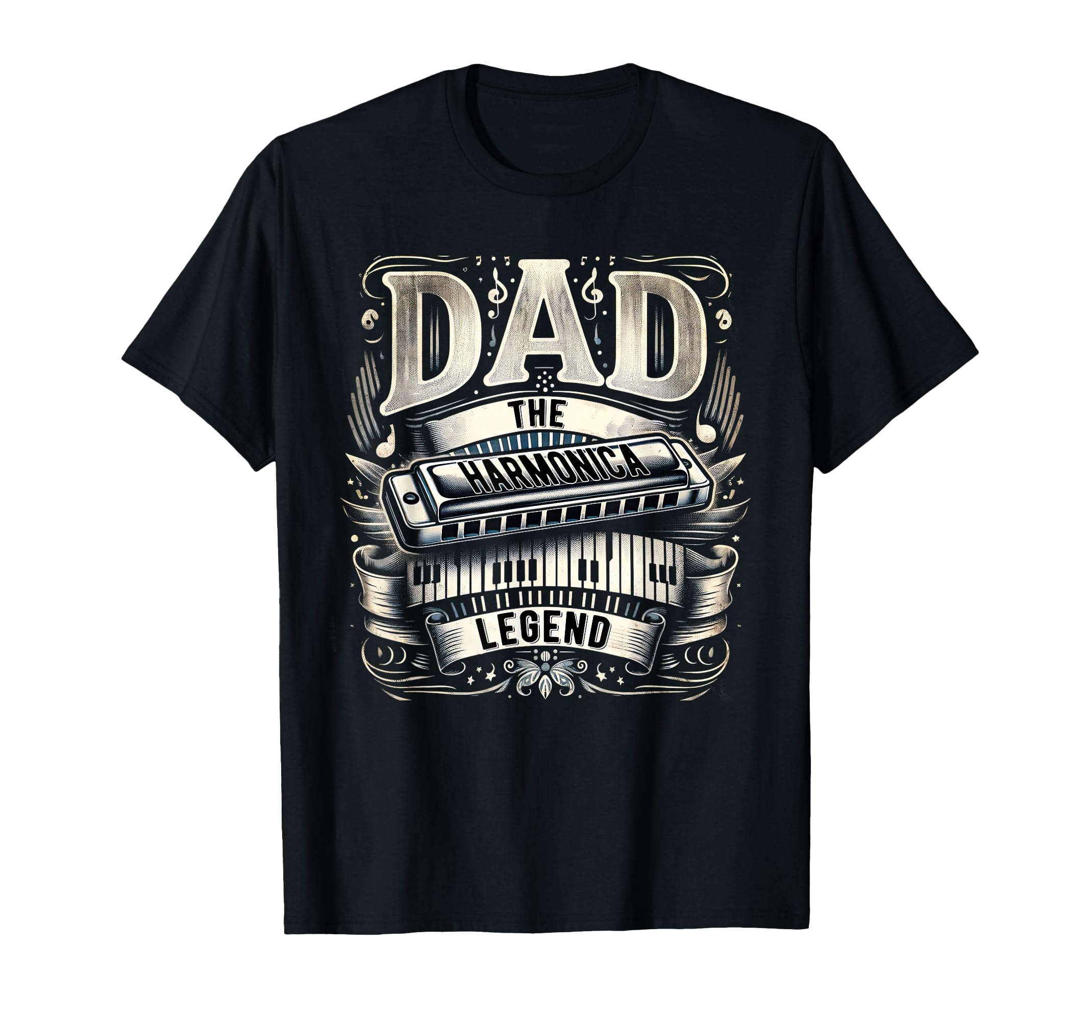 Dad Fathers Day Dad Harmonica Legend T-Shirt - Custom Art Print Men Women - T-Shirt, Sweatshirt, Hoodie