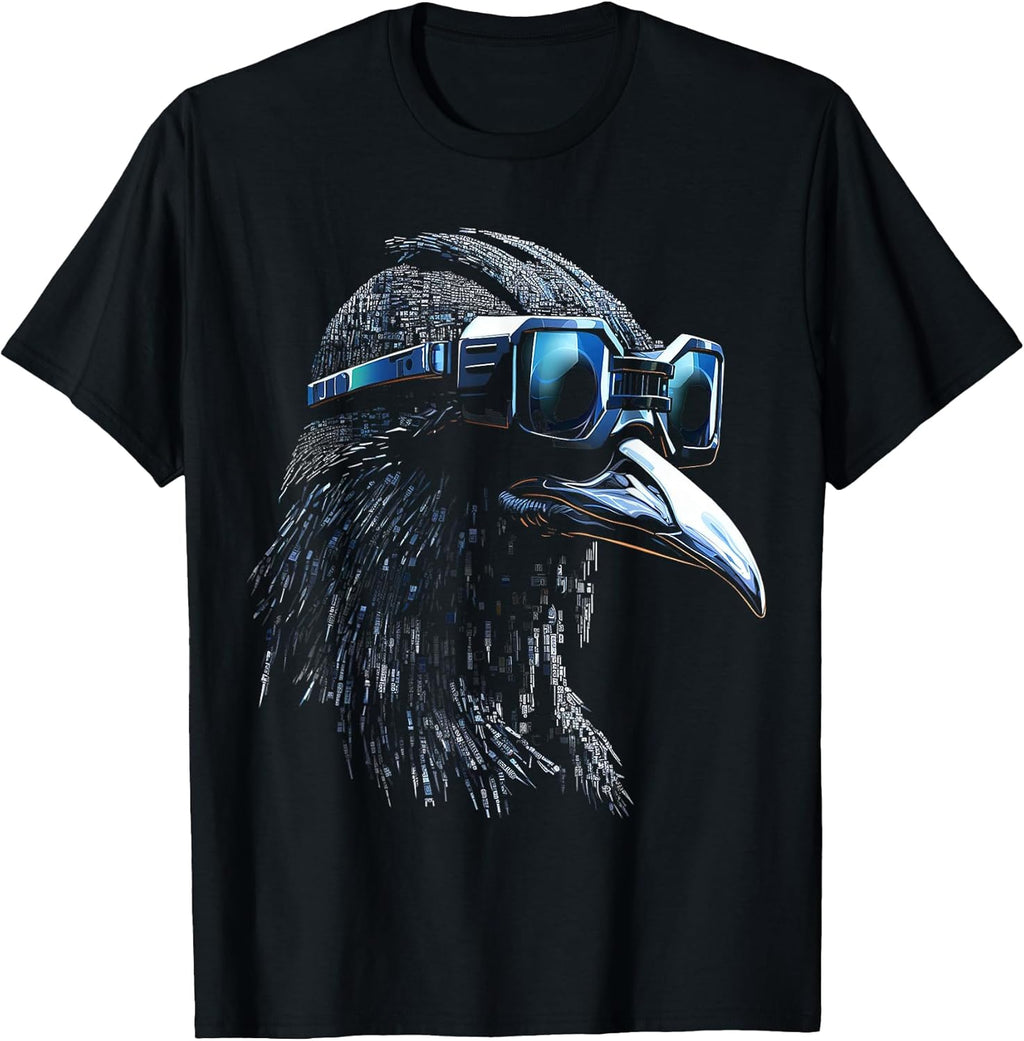 Raven Bird Pixel Art Animal Drawing Motif - Adult & Kids T-Shirts, Sweatshirts & Hoodies apparel design preview 1