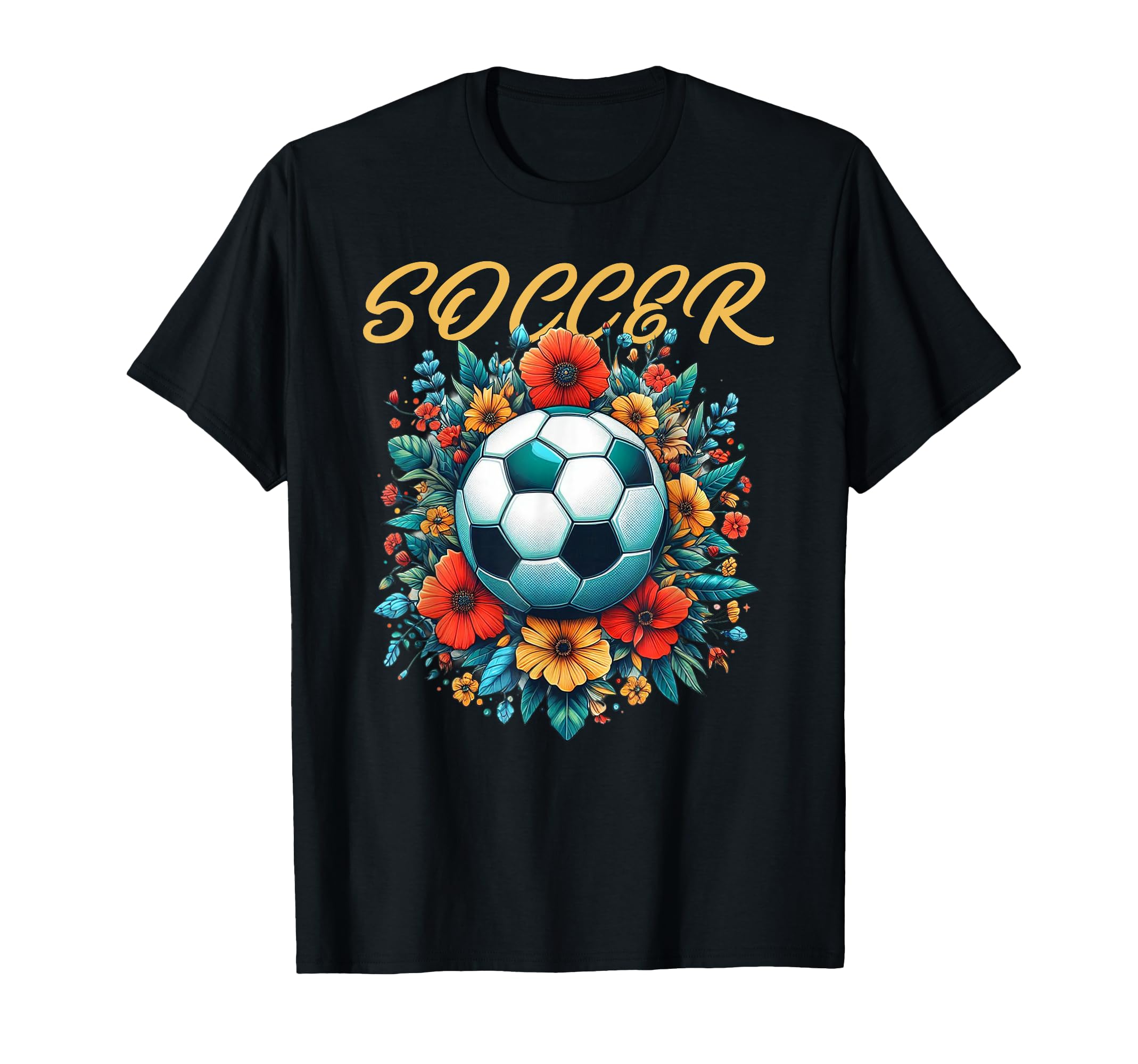 Soccer Ball Floral T-Shirt - Unique Graphic Men Women - T-Shirt, Sweatshirt, Hoodie
