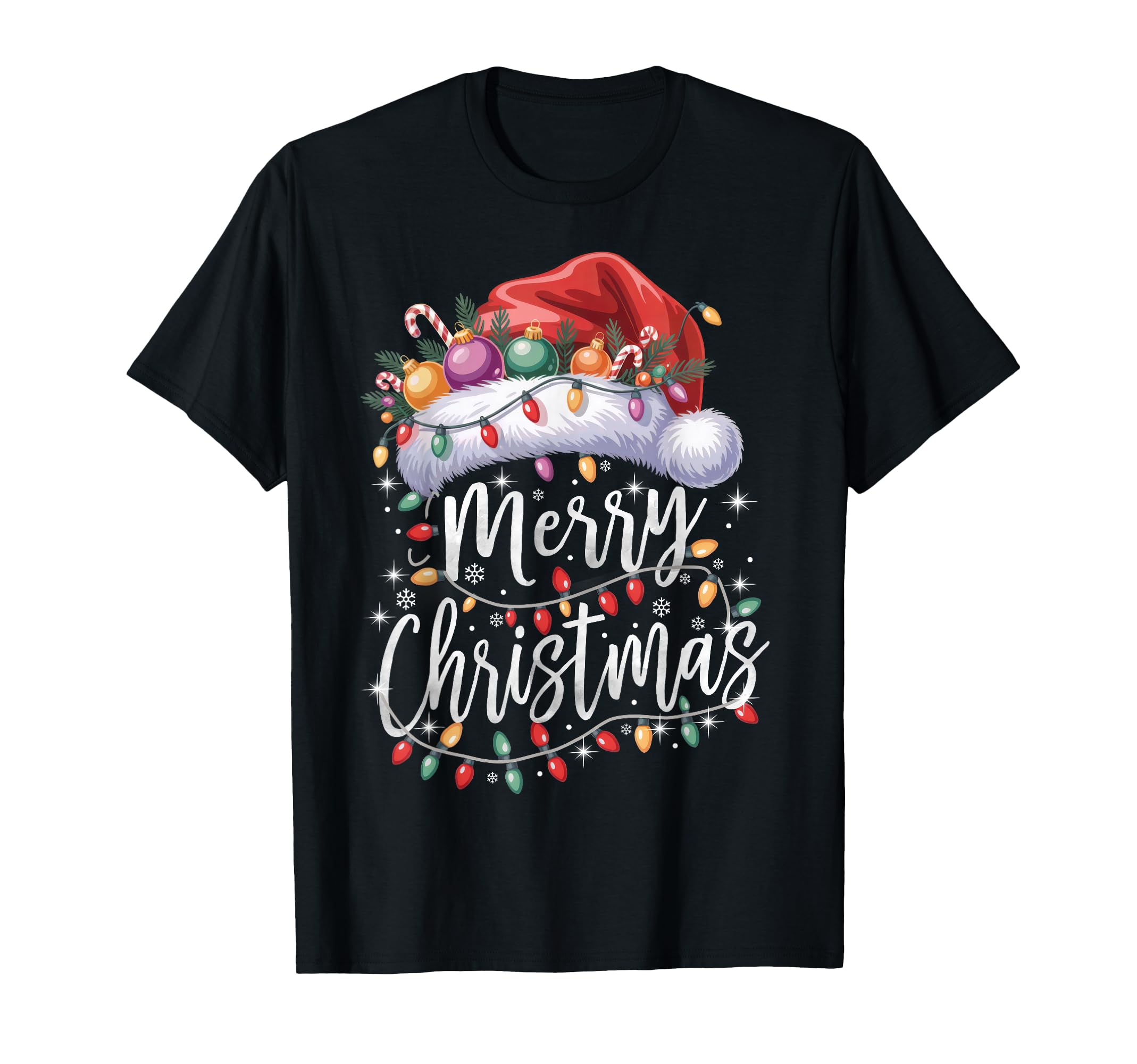 Merry Lights Red Santa Hat Family T-Shirt - Aesthetic Graphic Men Women - T-Shirt, Sweatshirt, Hoodie