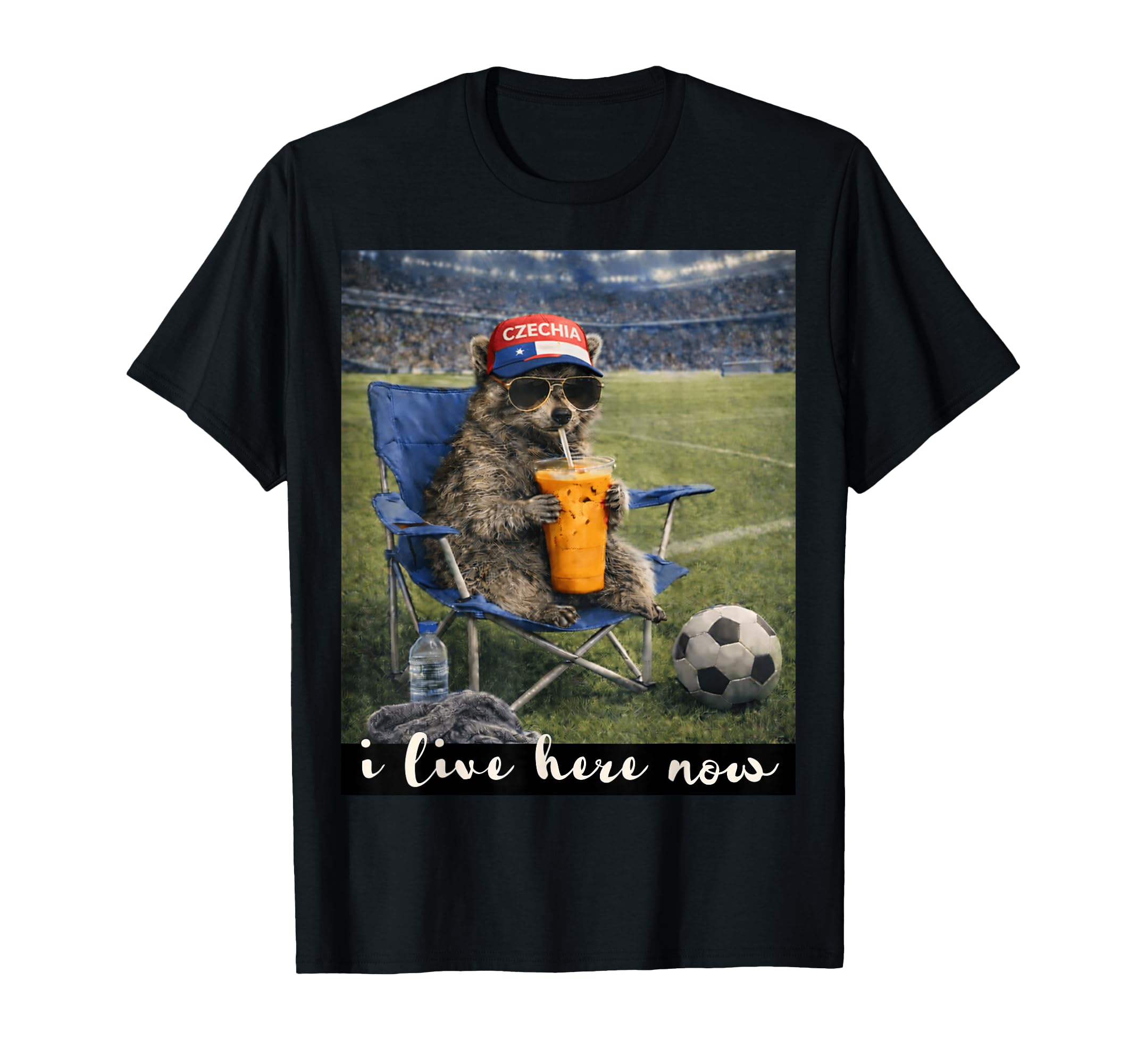 Funny Raccoon Czechia Soccer Fan T-Shirt - Fun Novelty Design for Adults - T-Shirt, Sweatshirt, Hoodie