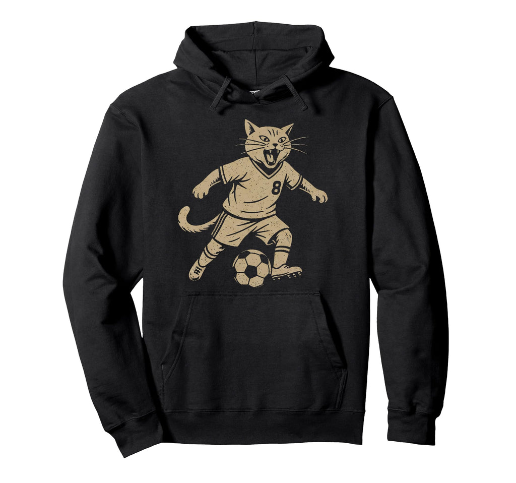 Cat Playing Football Soccer Hoodie - Minimalist Print Men Women - T-Shirt, Sweatshirt, Hoodie