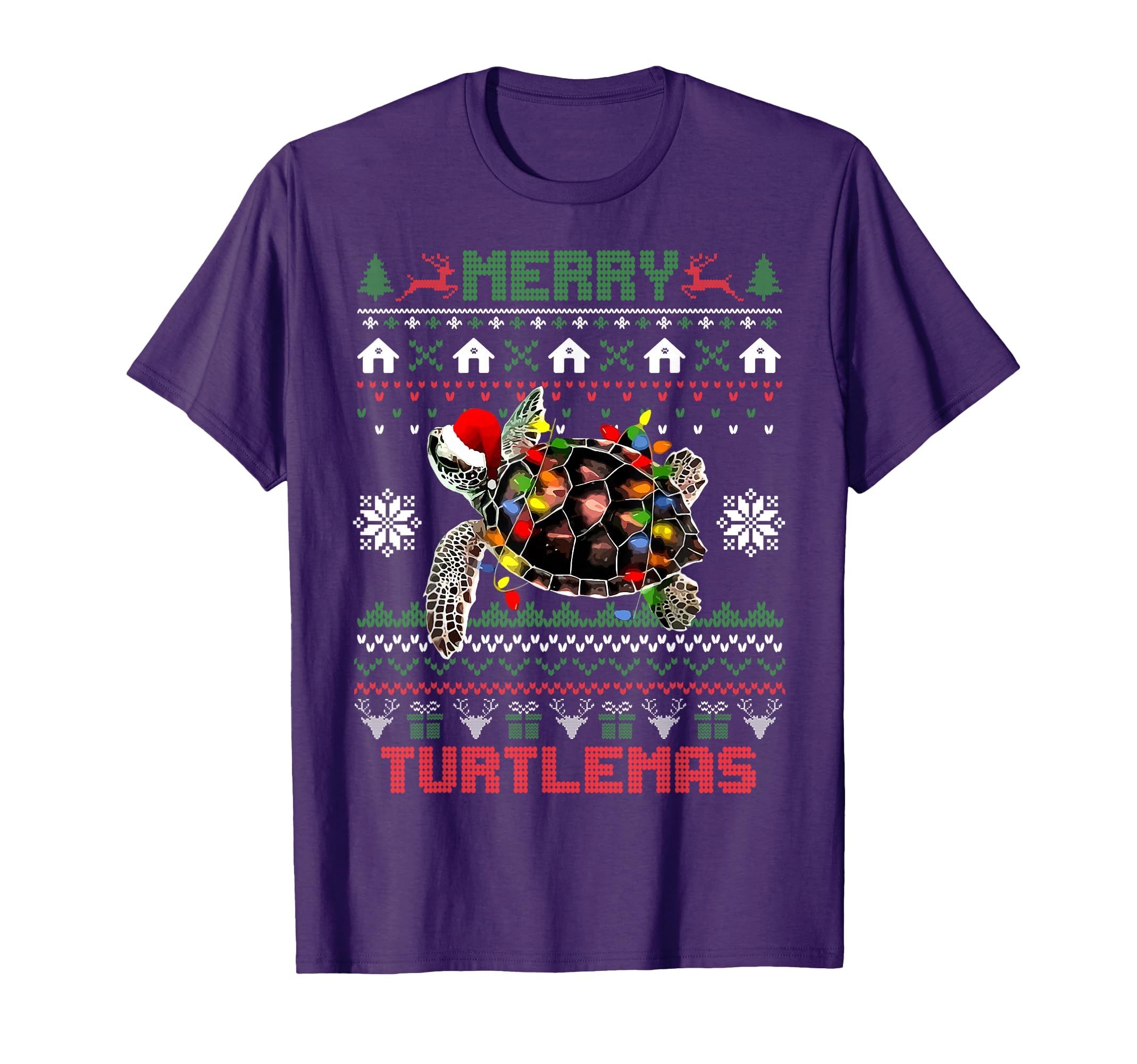 Merry Turtlemas Lights Turtle Santa Hat T-Shirt - Novelty Apparel Unisex - T-Shirt, Sweatshirt, Hoodie