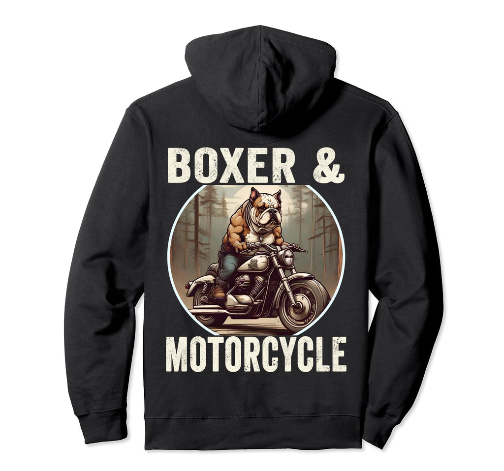 Boxer And Motorcycle Dog Lovers Hoodie - Casual Everyday Wear Men Women - T-Shirt, Sweatshirt, Hoodie