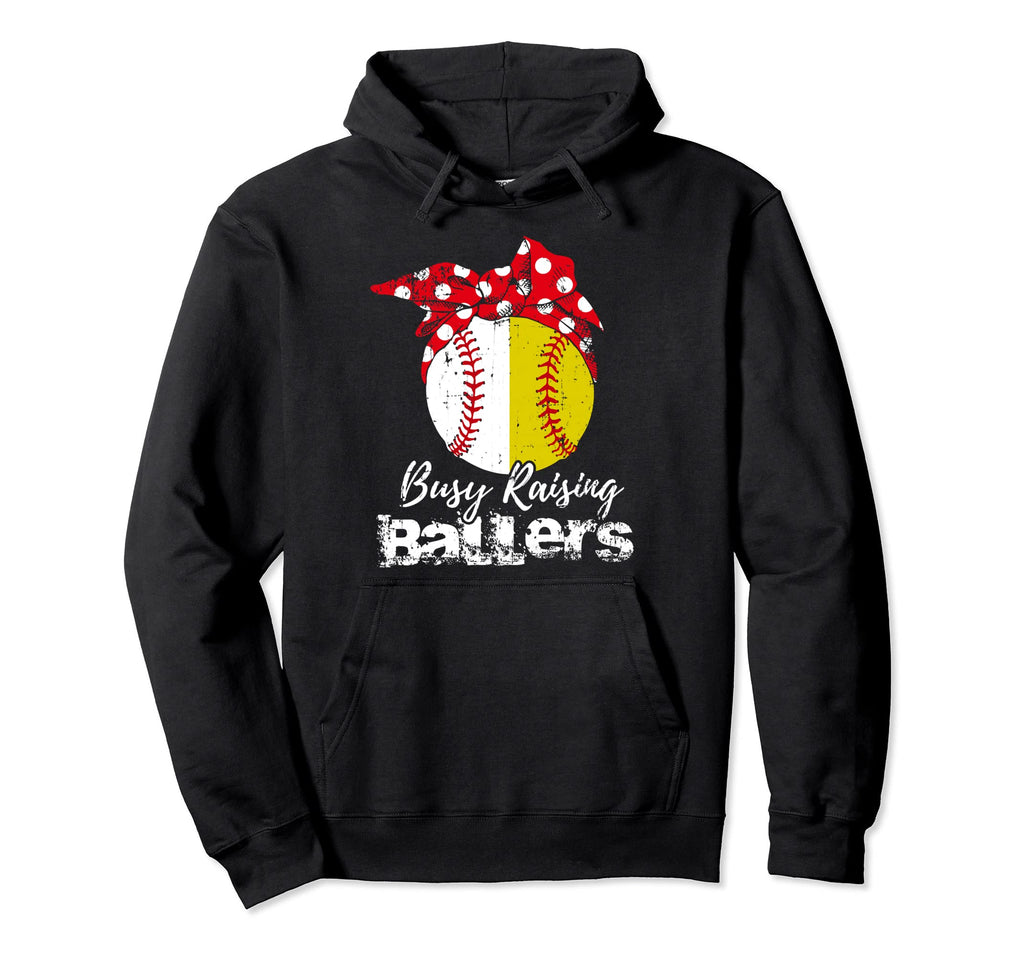 Busy Raising Ballers Softball Baseball Hoodie - Novelty Apparel Unisex - T-Shirt, Sweatshirt, Hoodie
