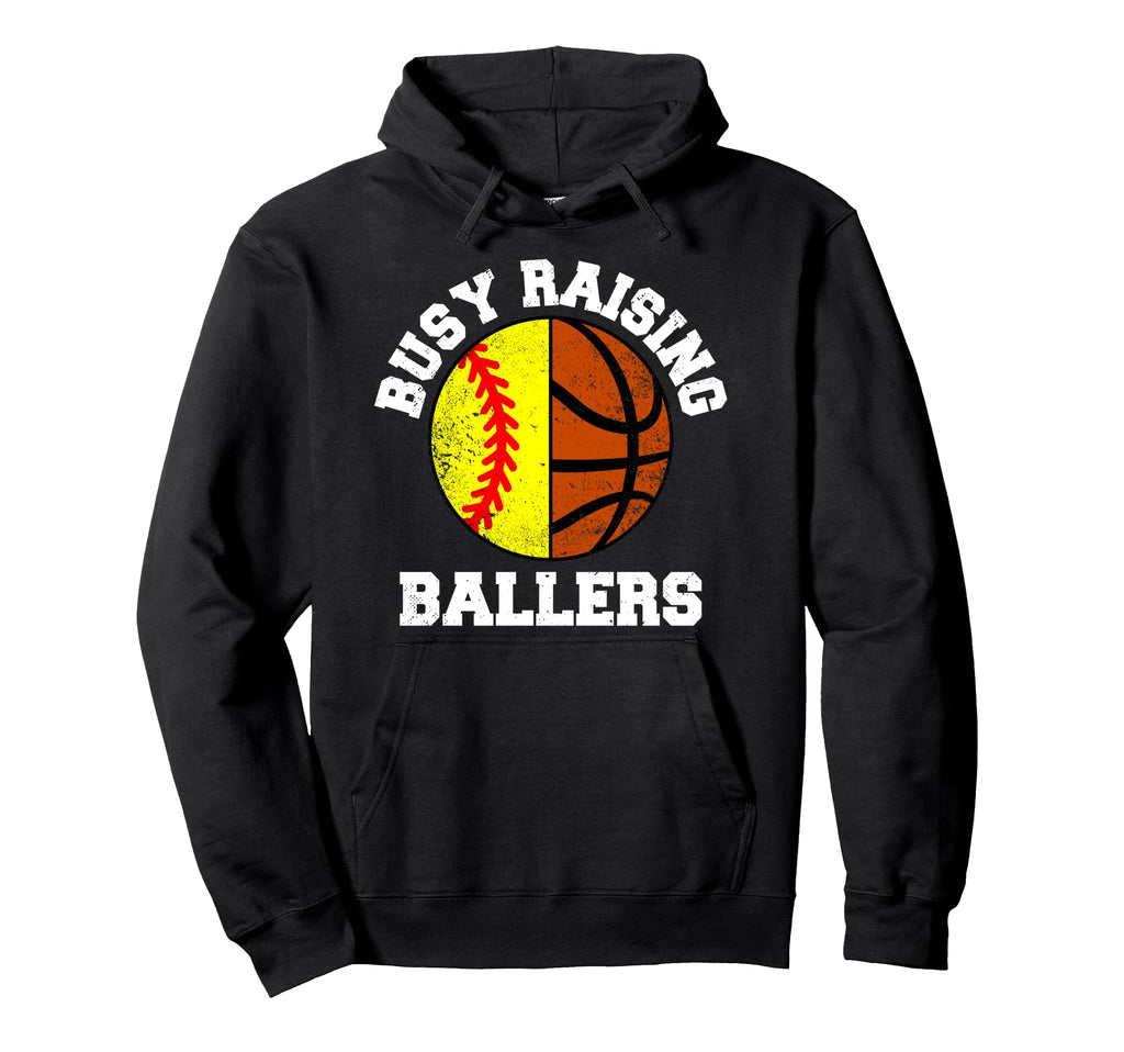 Busy Raising Ballers Funny Softball Hoodie - Graphic Print Men Women - T-Shirt, Sweatshirt, Hoodie