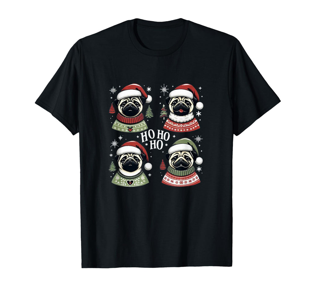 Pug Santa Hat Pug Mom Pug Dad Pug T-Shirt - Graphic Print Men Women - T-Shirt, Sweatshirt, Hoodie
