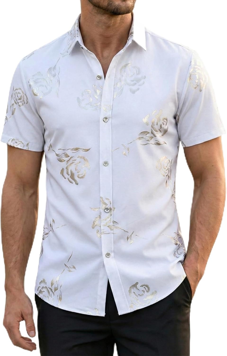 Mens Hipster Gold Rose Printed Slim Fit Short Sleeve - Adult & Kids T-Shirts, Sweatshirts & Hoodies apparel design preview 1