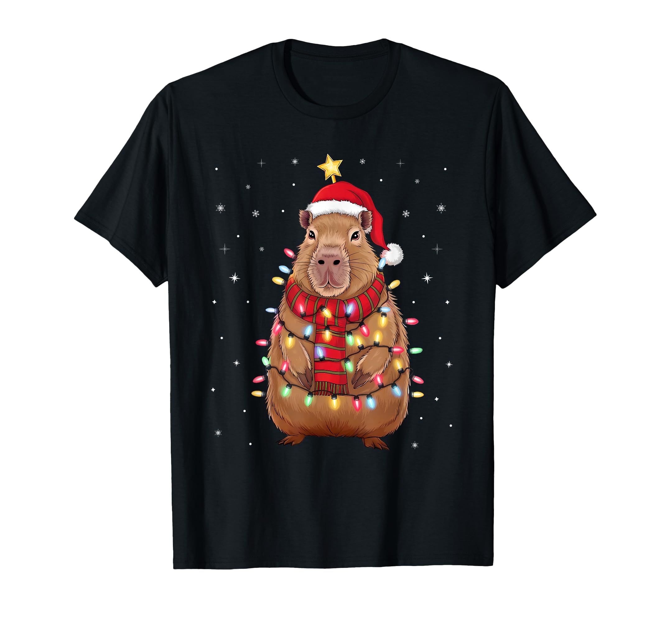 Capybara Santa Hat Lights Tree T-Shirt - Aesthetic Graphic Unisex - T-Shirt, Sweatshirt, Hoodie
