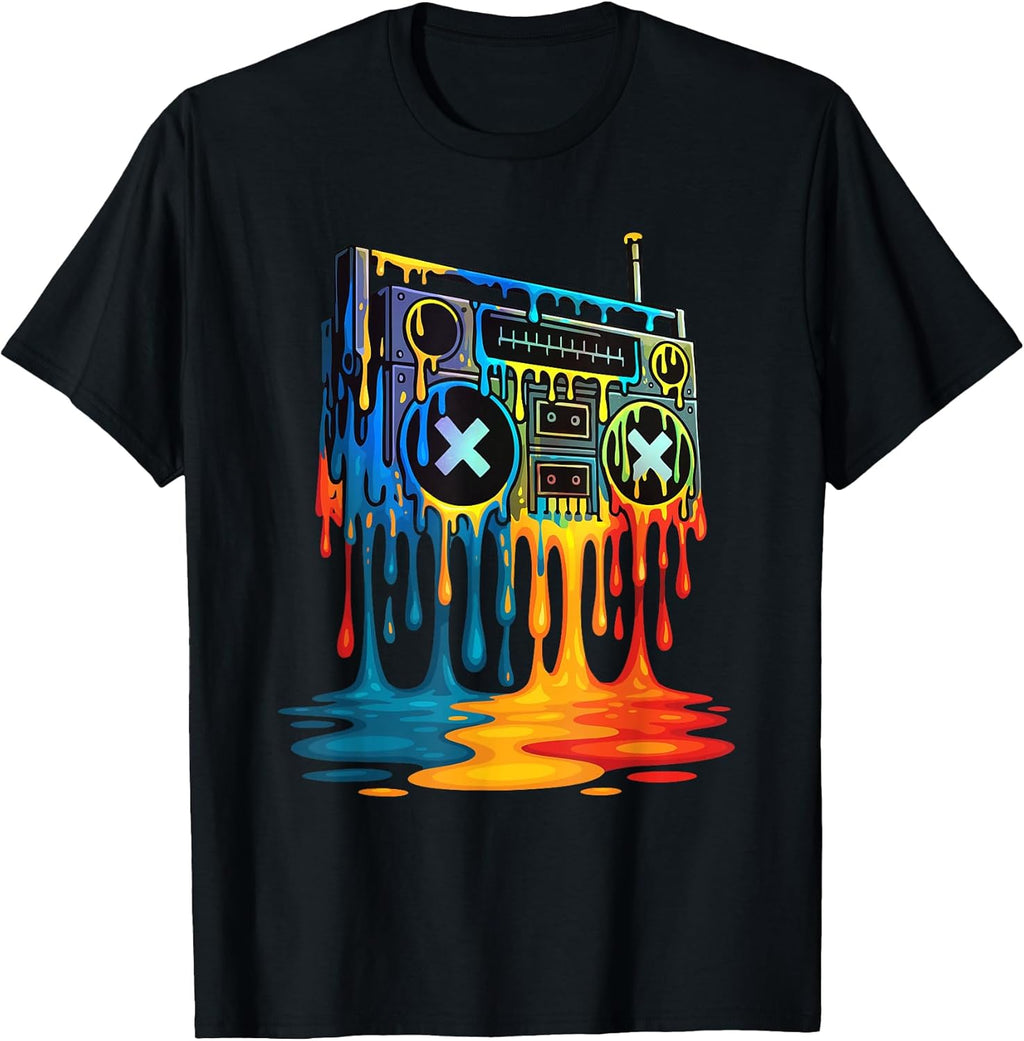 Dripping Paint Boombox 80s 90s Old School Hip Hop - Adult & Kids T-Shirts, Sweatshirts & Hoodies apparel design preview 1