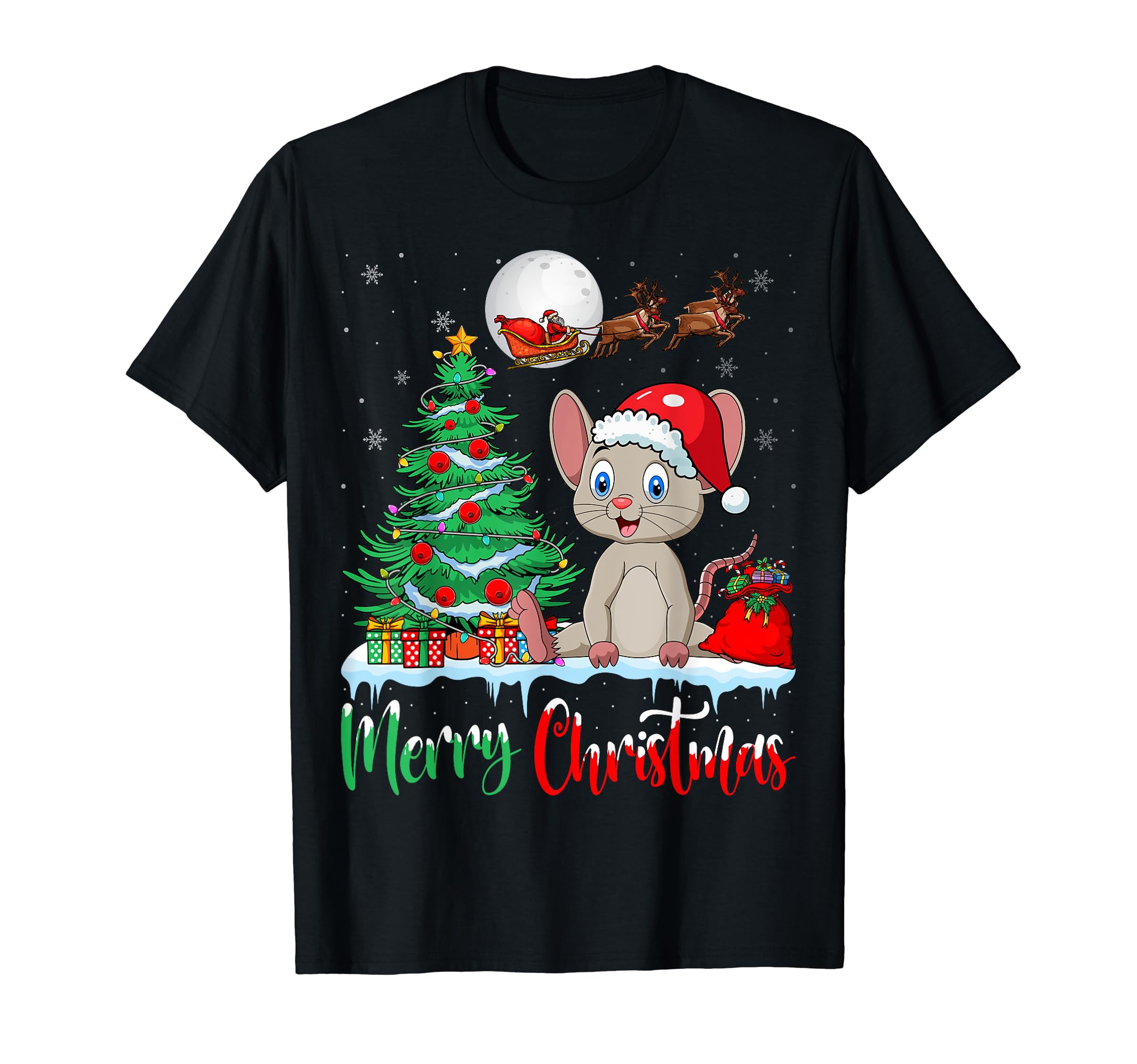 Mouse Wearing Santa Hat Merry Mouse T-Shirt - Minimalist Print for Adults - T-Shirt, Sweatshirt, Hoodie