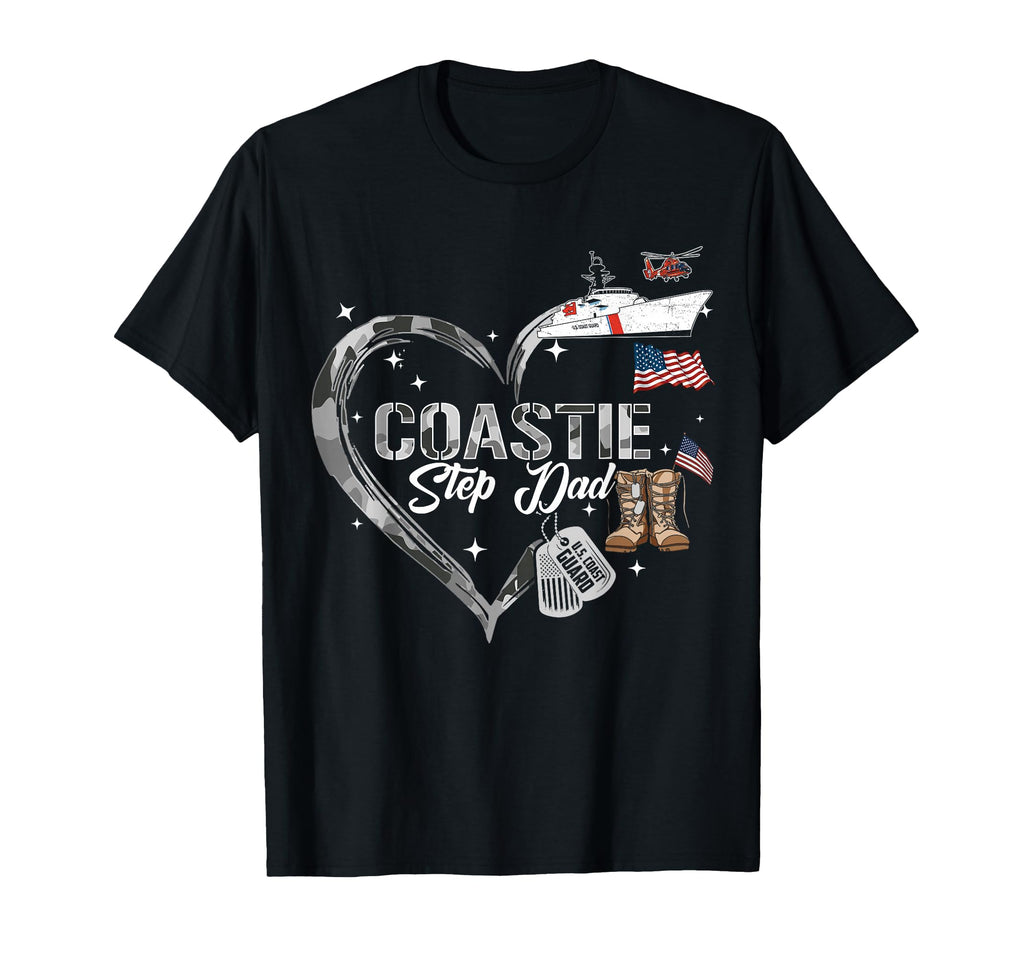 Proud Coastie Step Dad Heart T-Shirt - Casual Everyday Wear Men Women - T-Shirt, Sweatshirt, Hoodie