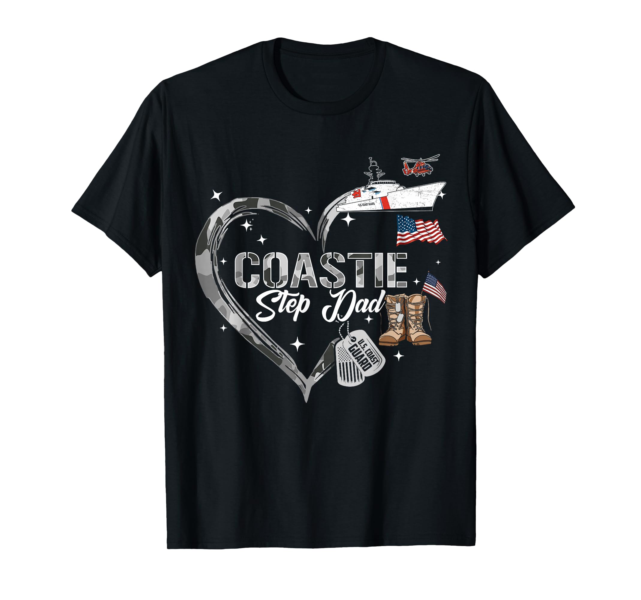 Proud Coastie Step Dad Heart T-Shirt - Casual Everyday Wear Men Women - T-Shirt, Sweatshirt, Hoodie