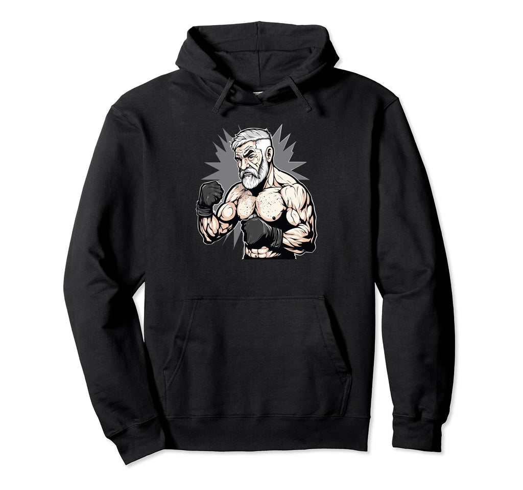 Boxing Bearded Old Cage Fighter Free Hoodie - Aesthetic Graphic for Adults - T-Shirt, Sweatshirt, Hoodie