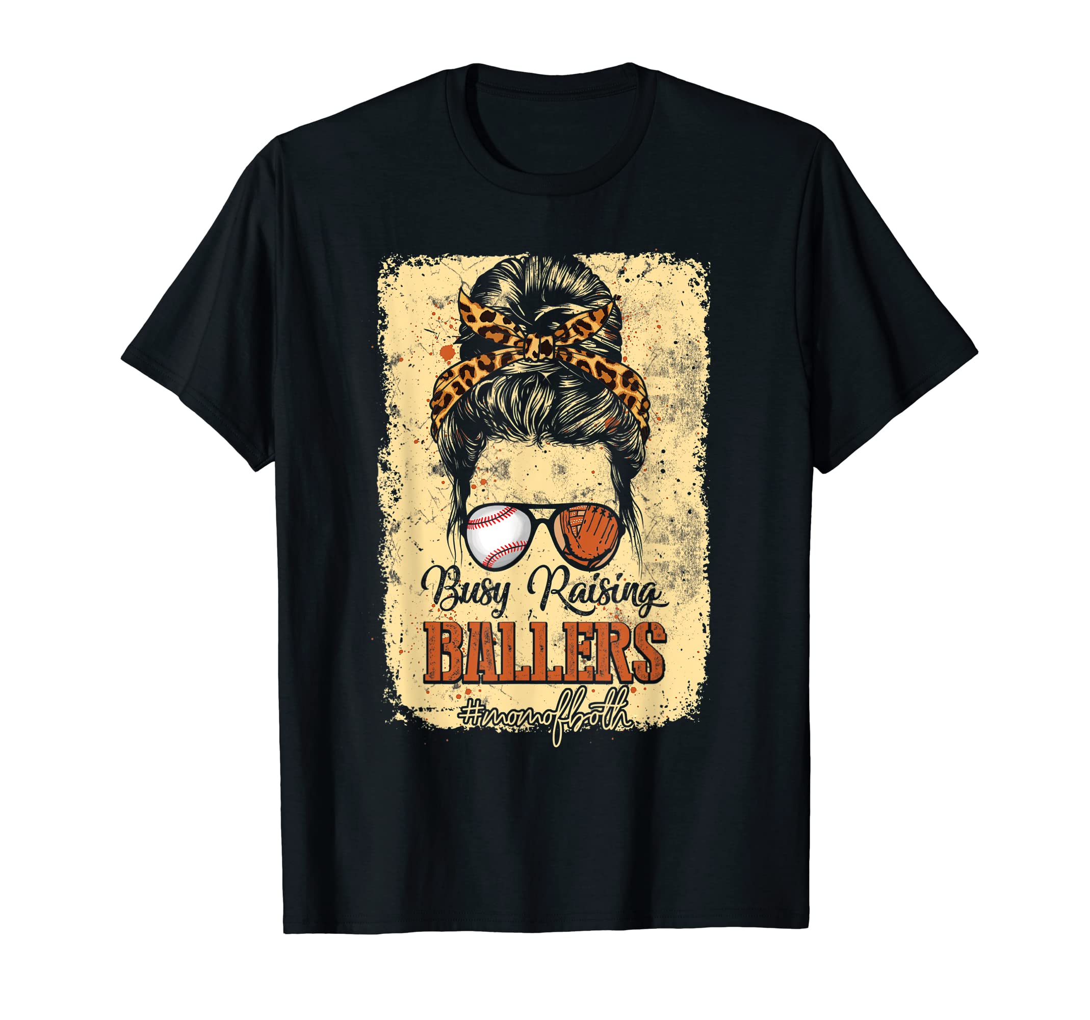 Messy Bun Mom Both Baseball Softball Busy T-Shirt - Unique Graphic Unisex - T-Shirt, Sweatshirt, Hoodie
