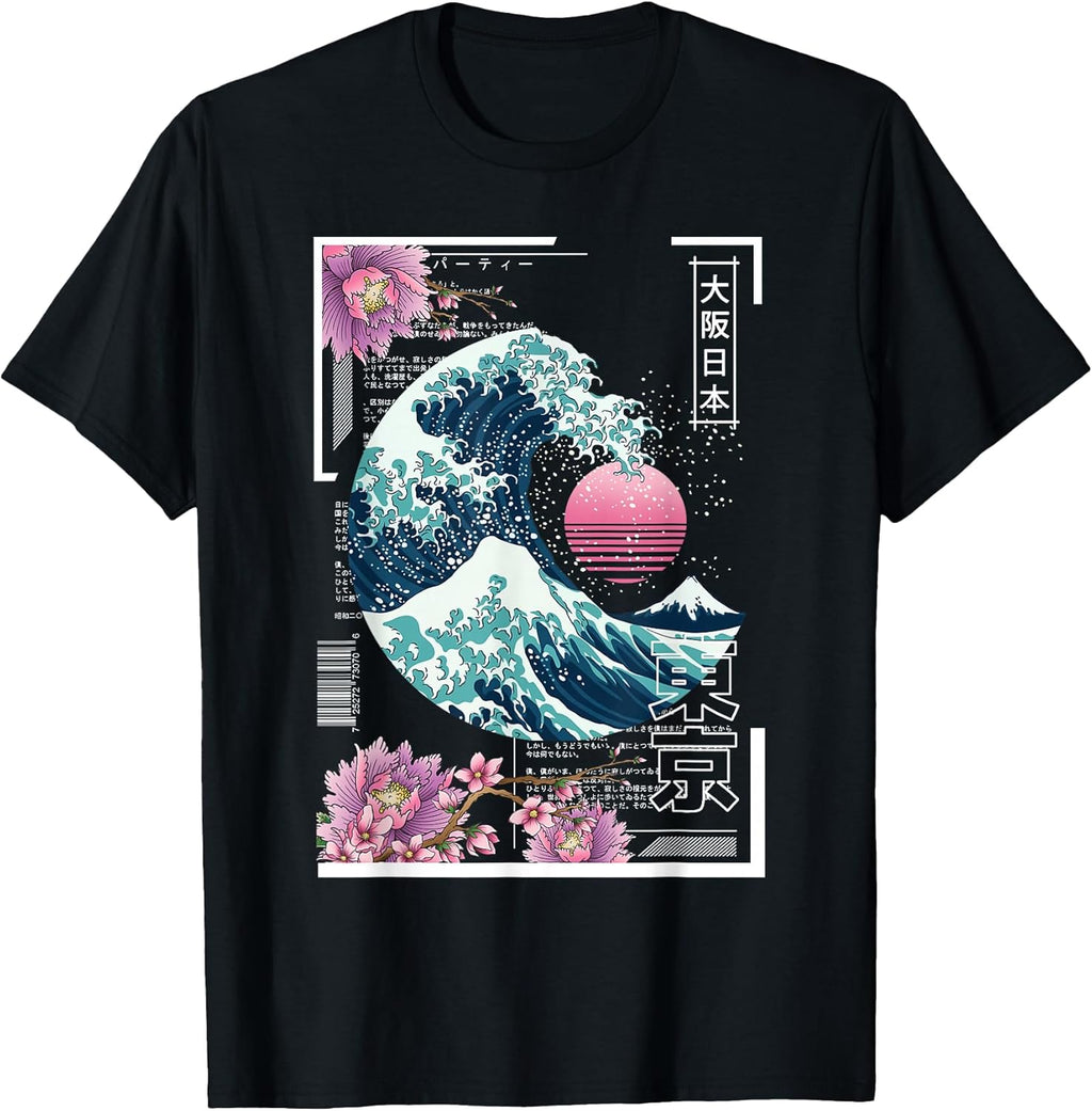 Vaporwave Synthwave 80's Japan Japanese Great Wave - Adult & Kids T-Shirts, Sweatshirts & Hoodies apparel design preview 1