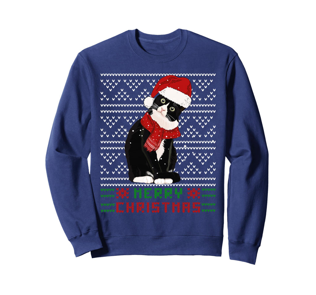 Ugly Black Cat Santa Hat Scarf Tuxedo Sweatshirt - Unique Graphic Unisex - T-Shirt, Sweatshirt, Hoodie