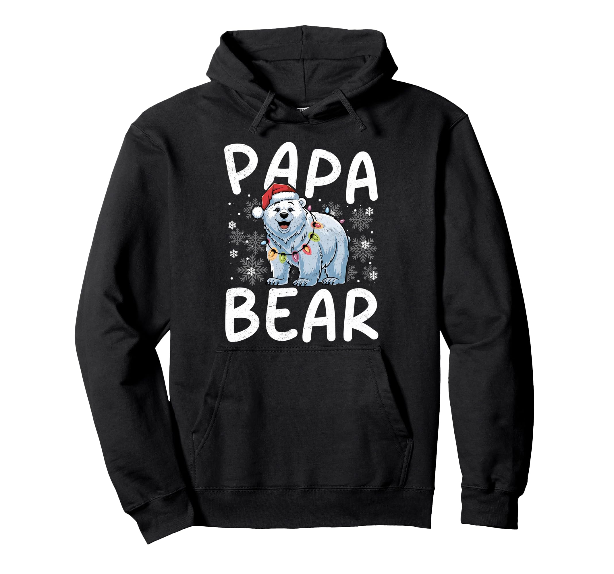 Funny Papa Bear Lights Santa Hat Hoodie - Unique Graphic for Adults - T-Shirt, Sweatshirt, Hoodie