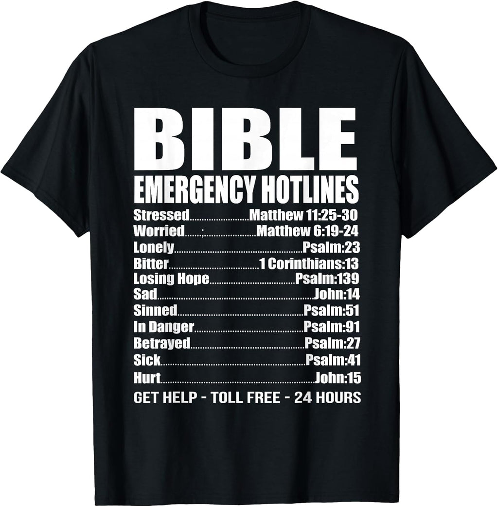 Bible Emergency Numbers Funny Hotline Christian Gift - Adult & Kids T-Shirts, Sweatshirts & Hoodies apparel design preview 1
