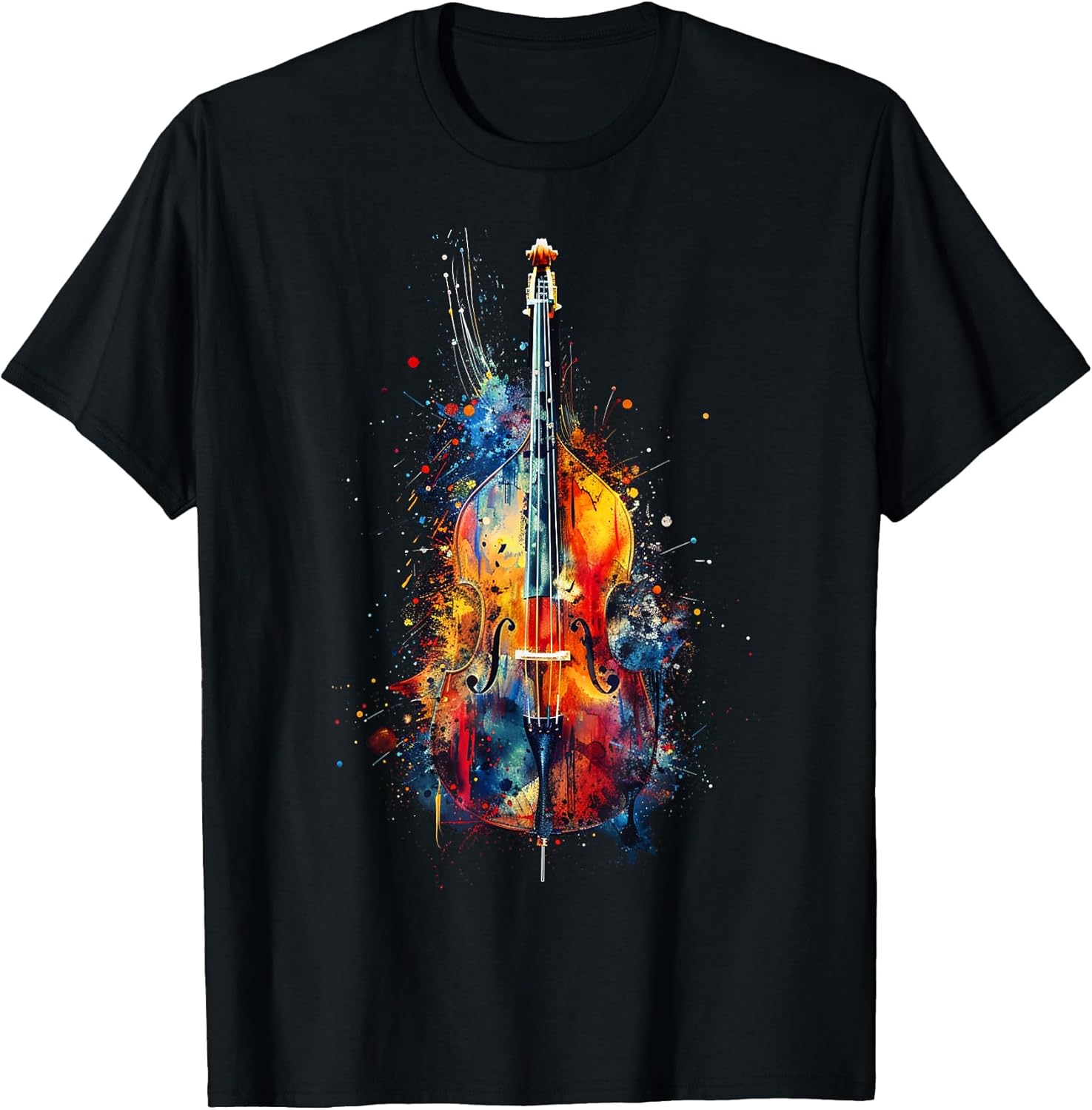 Upright Bass Instrument on Colorful Painted Double - Adult & Kids T-Shirts, Sweatshirts & Hoodies apparel design preview 1