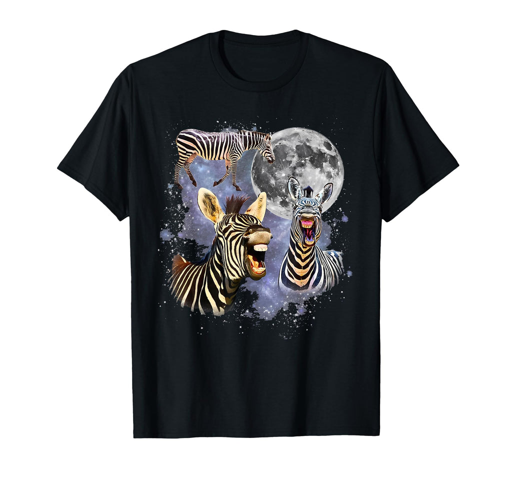 90S Three Zebra Howling Moon Wildlife T-Shirt - Unique Graphic Unisex - T-Shirt, Sweatshirt, Hoodie