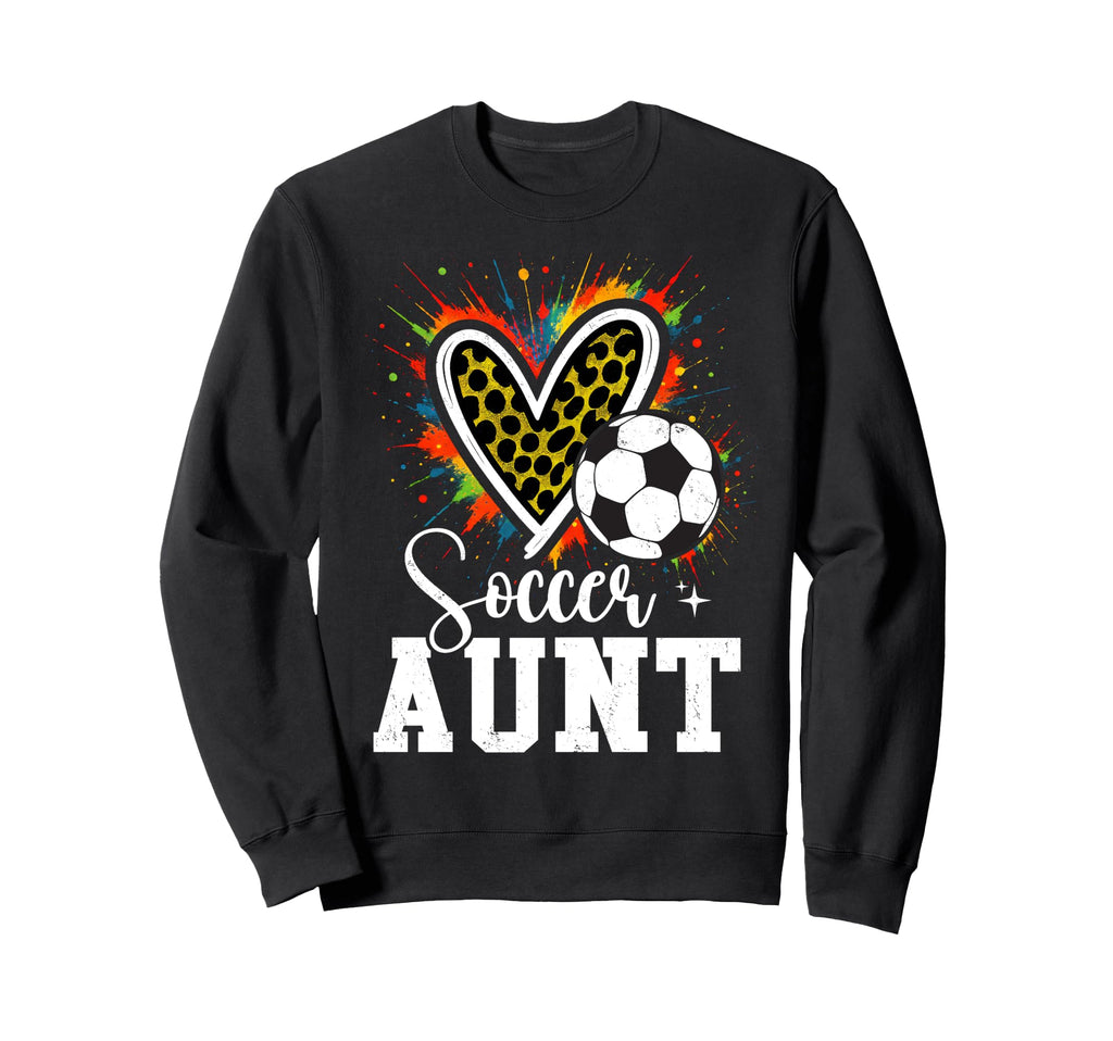 Soccer Aunt Leopard Heart Colorful Sweatshirt - Novelty Apparel Unisex - T-Shirt, Sweatshirt, Hoodie