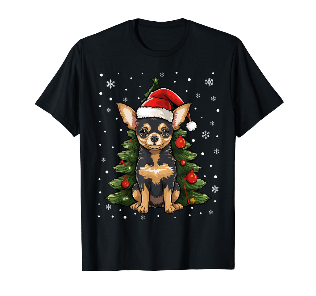Chihuahua Dog Tree Santa Hat Pajama T-Shirt - Casual Everyday Wear Unisex - T-Shirt, Sweatshirt, Hoodie