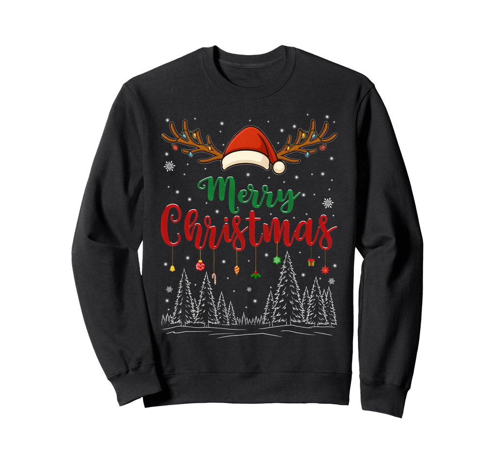 Merry Lights Santa Hat Family Sweatshirt - Novelty Apparel for Adults - T-Shirt, Sweatshirt, Hoodie