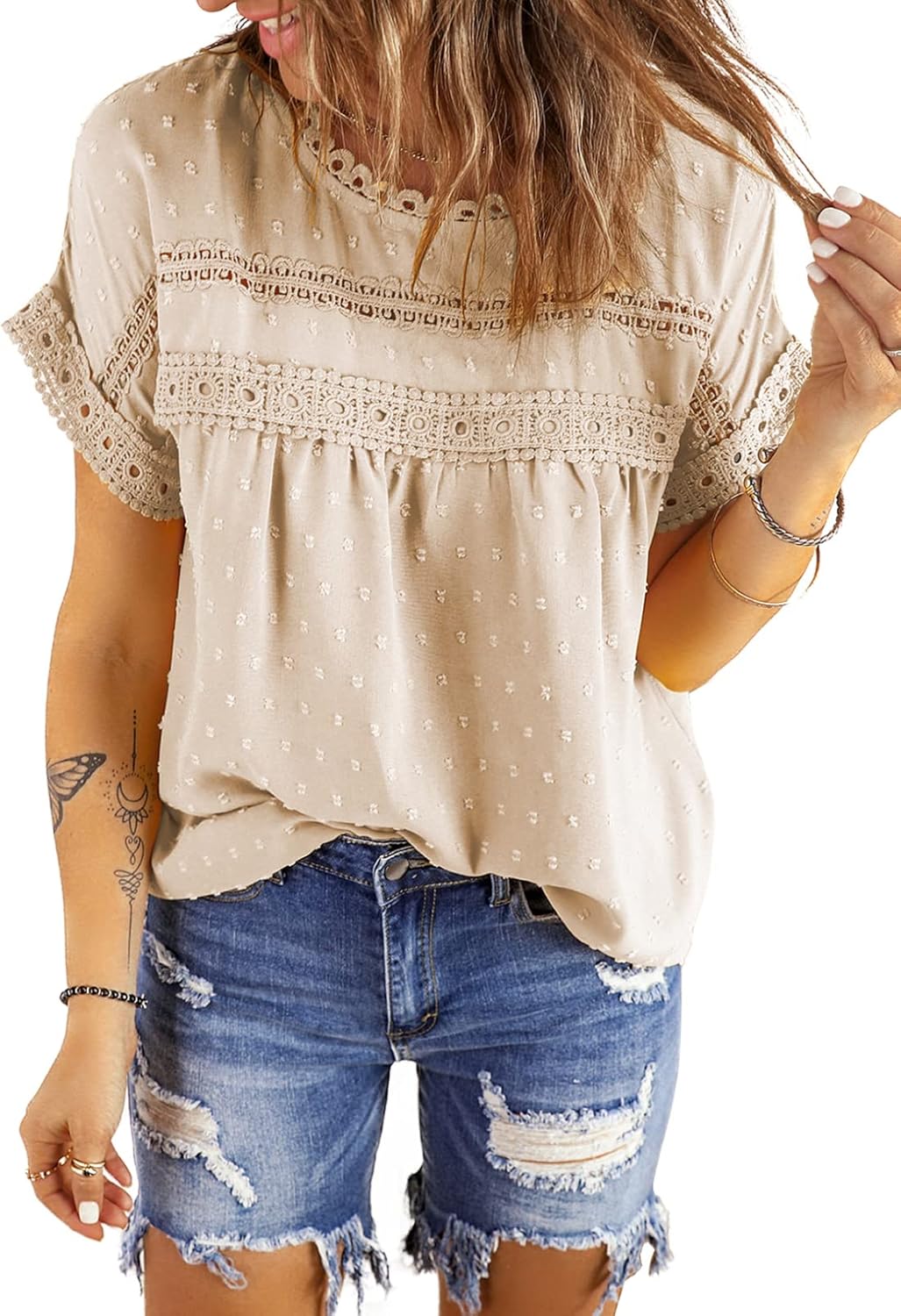 Womens Summer Tops Crewneck Lace Crochet Short Sleeve - Adult & Kids T-Shirts, Sweatshirts & Hoodies apparel design preview 1