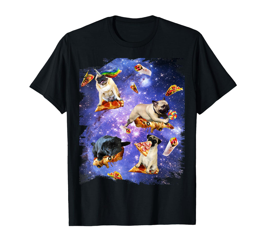 Space Dog Pug Eating Pizza Galaxy Pugs T-Shirt - Streetwear Style Unisex - T-Shirt, Sweatshirt, Hoodie