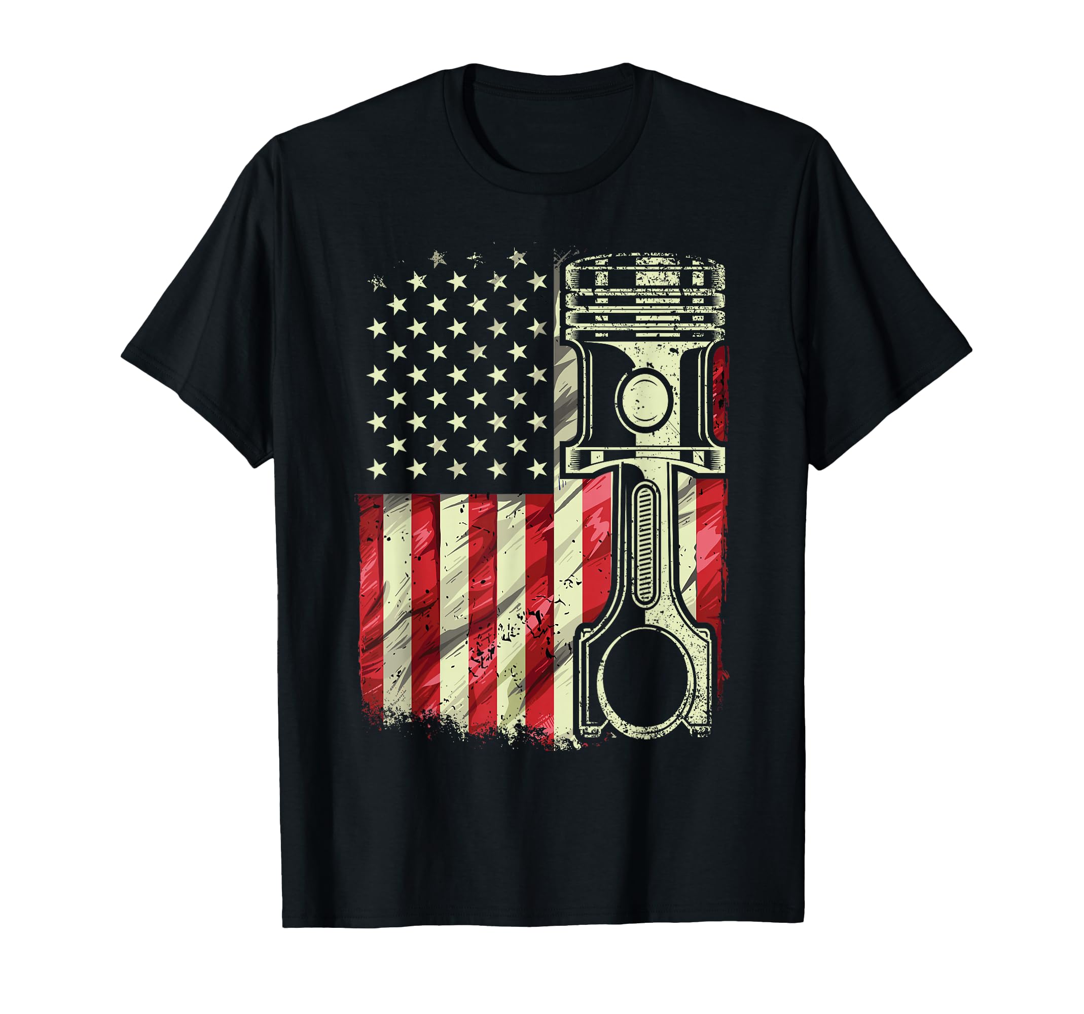 Mechanic American Flag Piston Muscle Car T-Shirt - Custom Art Print Unisex - T-Shirt, Sweatshirt, Hoodie