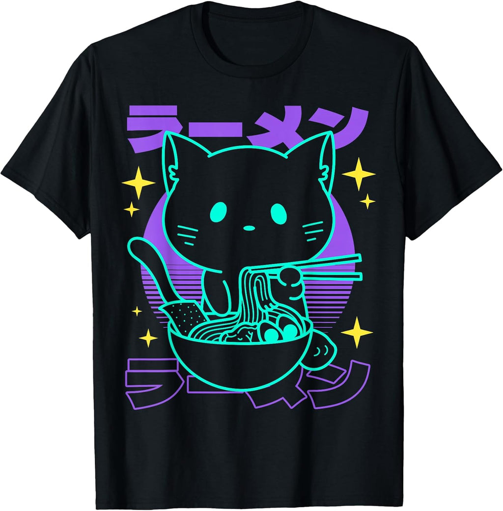 Anime Ramen Cat Japanese Retro Noodles Aesthetic - Adult & Kids T-Shirts, Sweatshirts & Hoodies apparel design preview 1