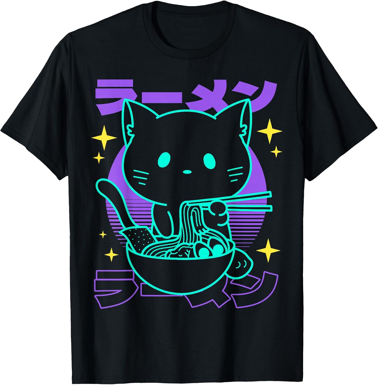 Anime Ramen Cat Japanese Retro Noodles Aesthetic - Adult & Kids T-Shirts, Sweatshirts & Hoodies apparel design preview 1