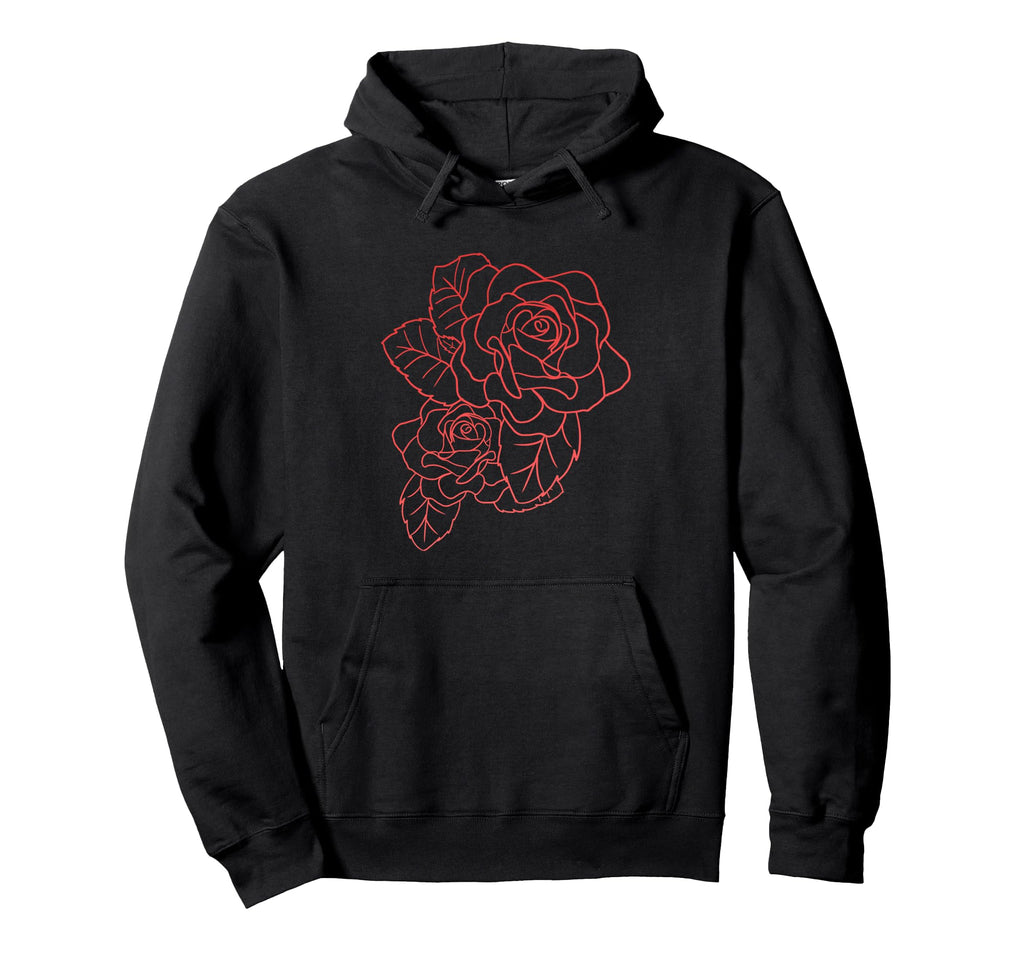 Red Rose Outline Flower Floral Gift Hoodie - Aesthetic Graphic for Adults - T-Shirt, Sweatshirt, Hoodie